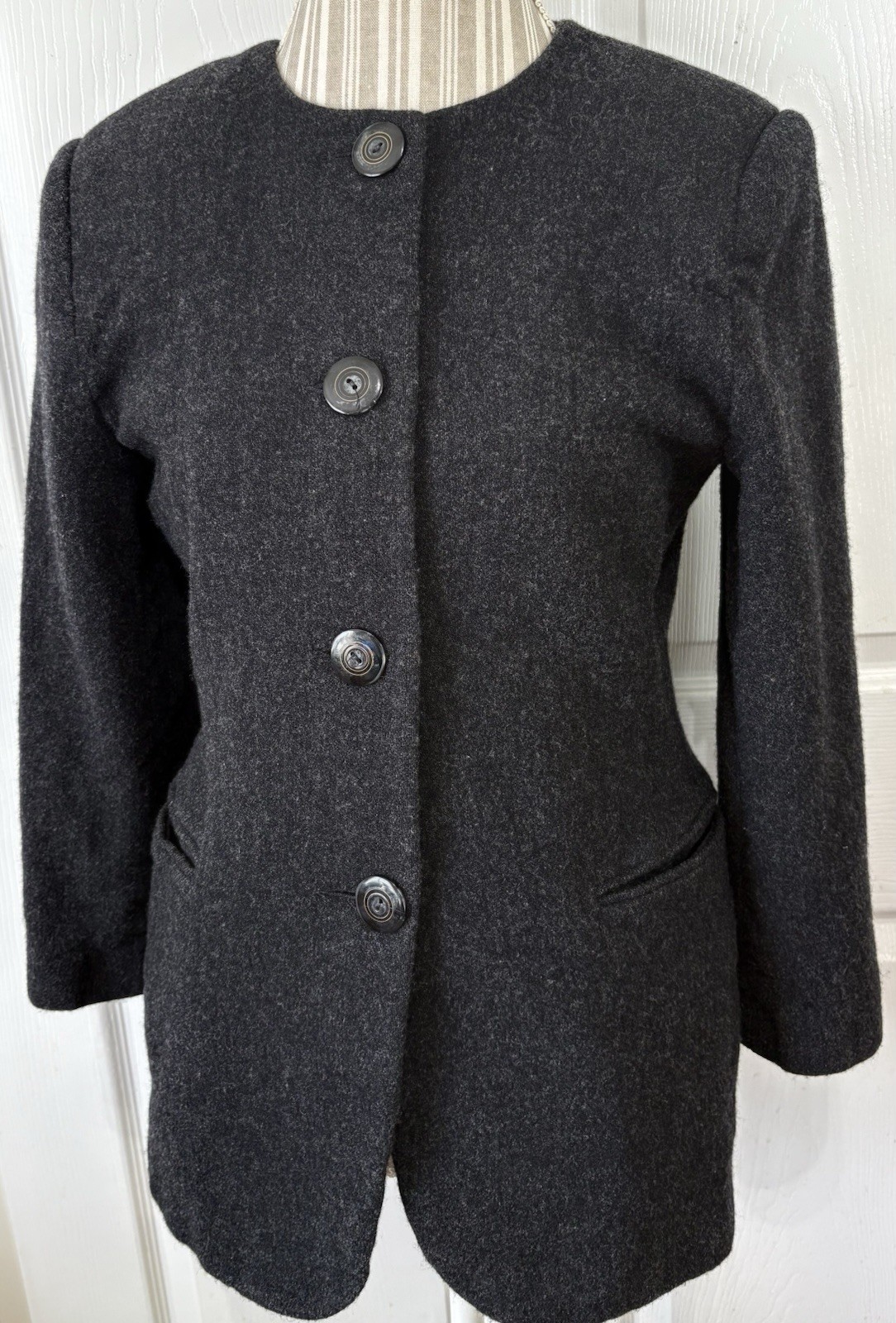 Vintage Oleg Cassini Womens Charcoal Gray 100% Pure Wool Coat Size MP