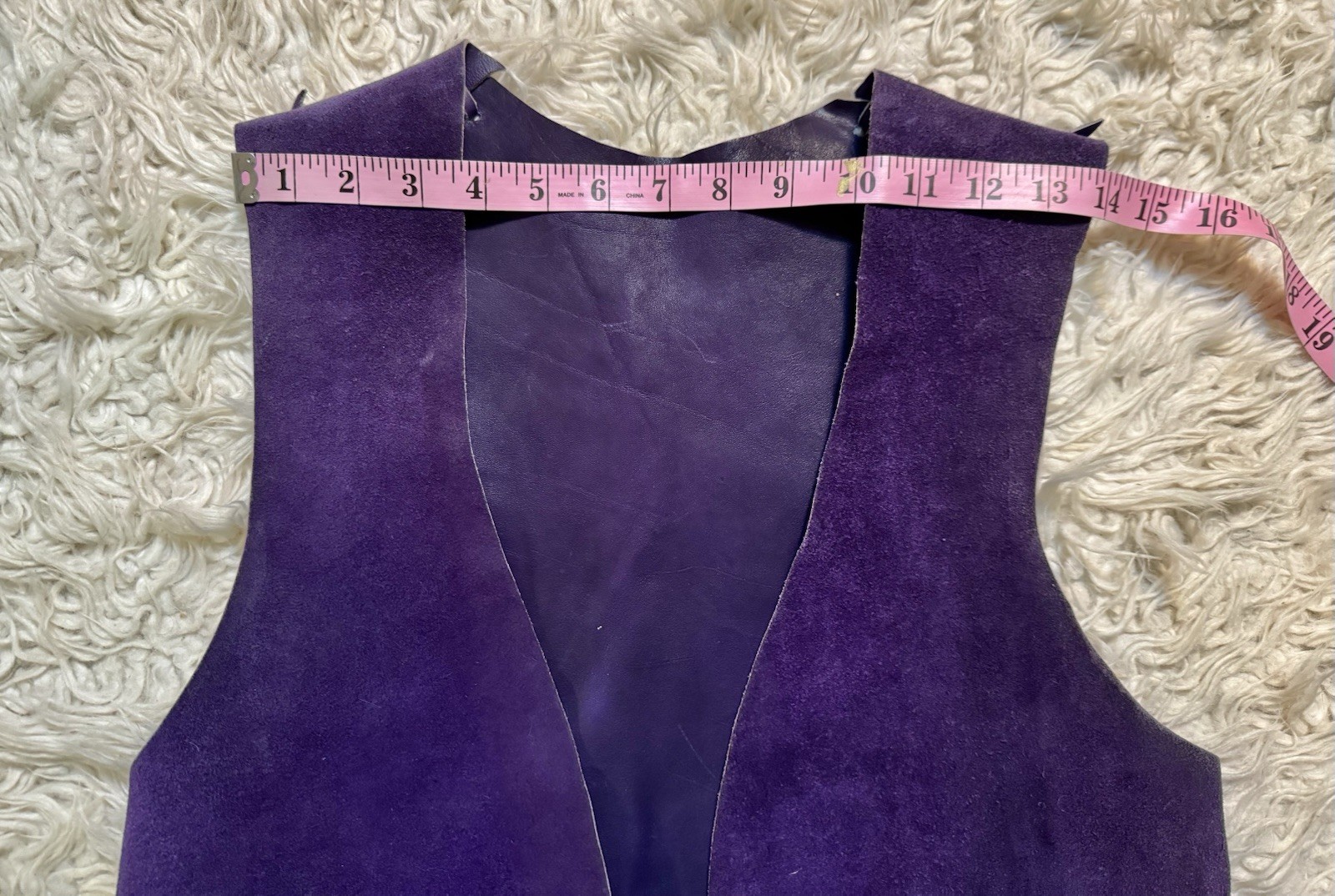 Vtg 70s Purple Leather Suede Vest Fringe Pocket Boho Rock Star Jacket Unisex