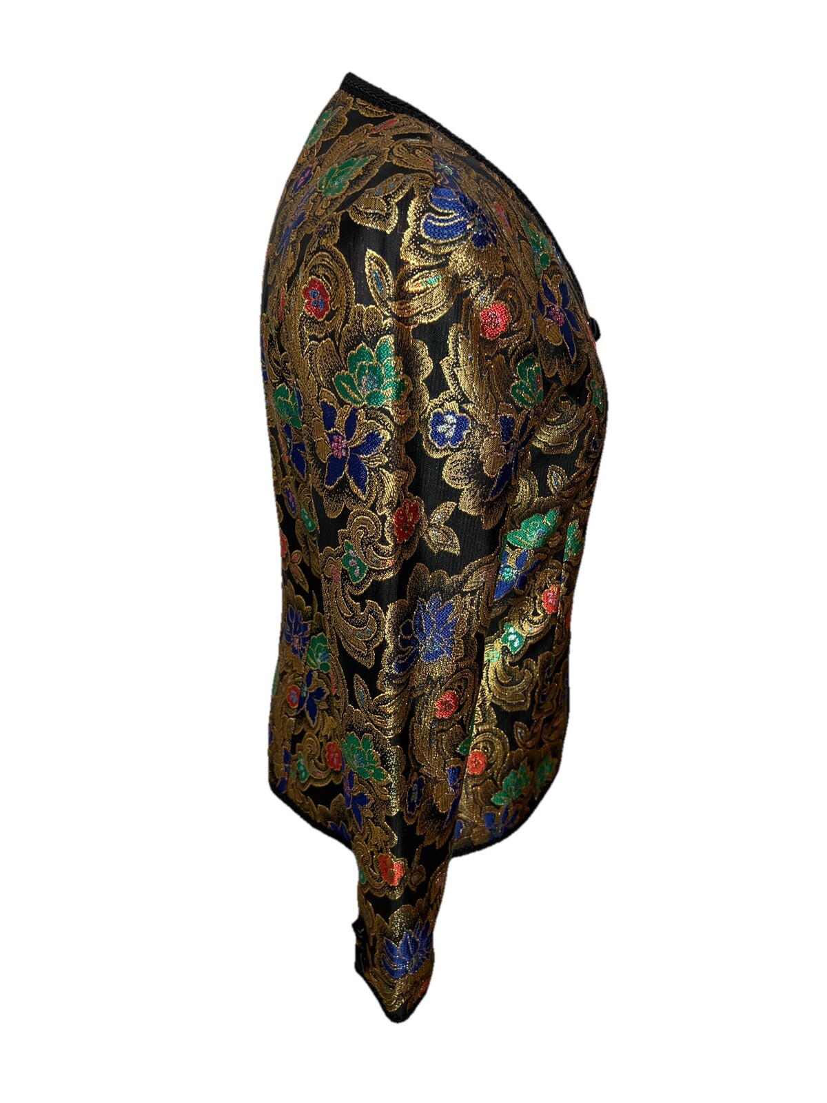 Vintage 80s Talbots Kathryn Conover Metallic Gold Floral Brocade Jacket Size 6