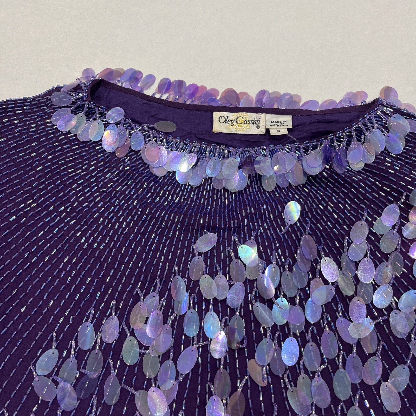 VTG OLEG CASSINI Royal Purple SEQUIN BEADED EMBELLISHED EVENING BLOUSE Size S