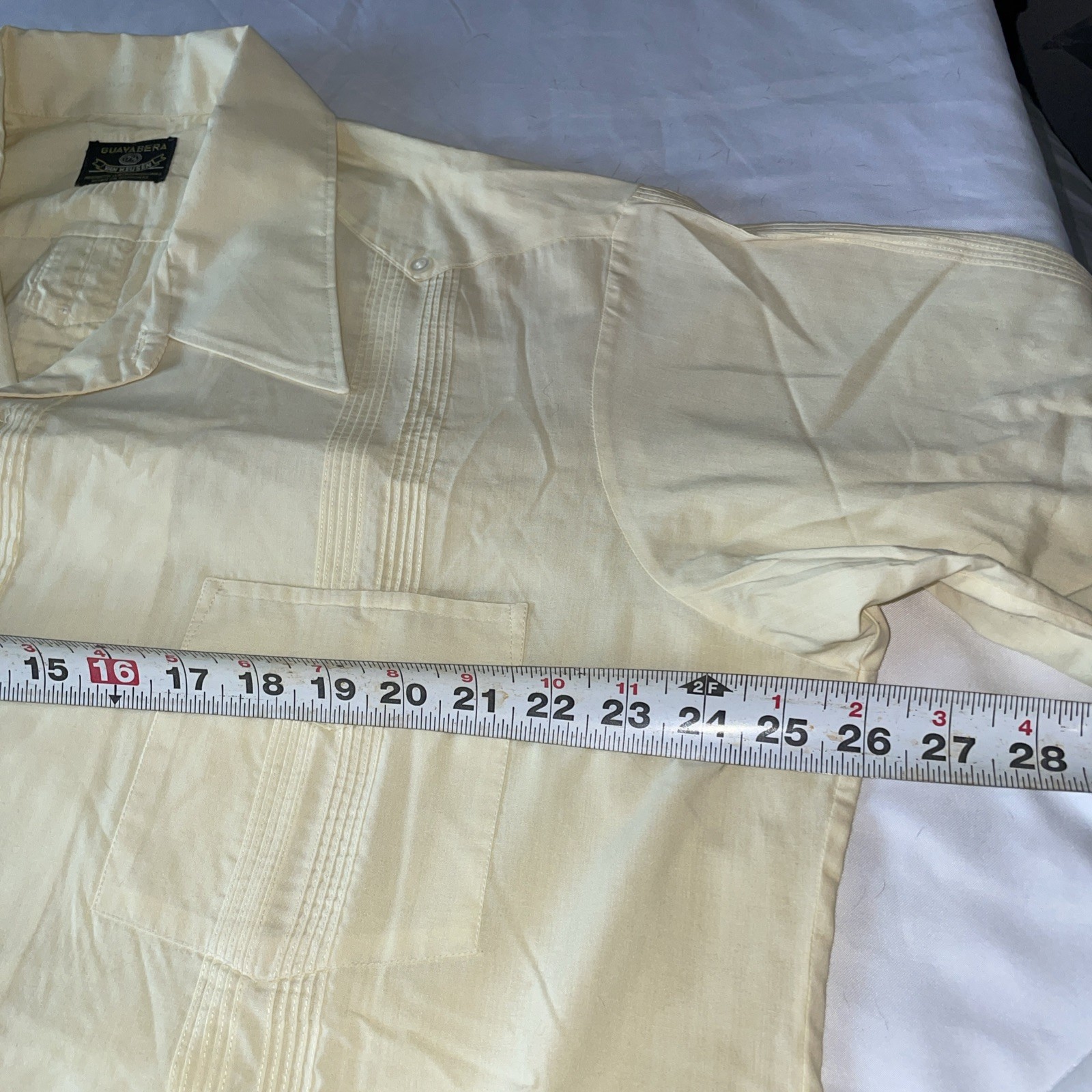 Vtg ’80s Van Heusen Pink Guayabera Embroidered Cuban Button Shirt Sz 17 1/5