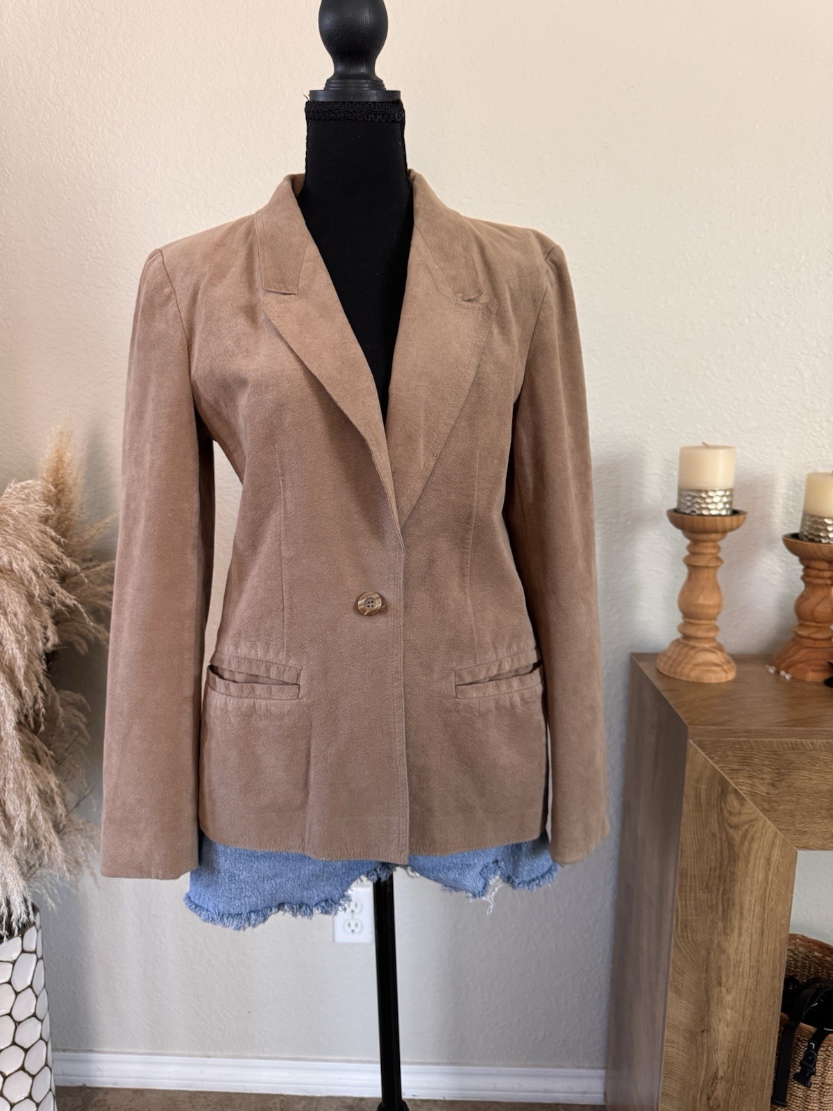 Vintage 70s Count Romi Ultrasuede Blazer Jacket Taupe Tan USA Made ILGWU S M⁠