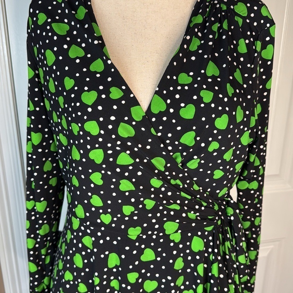 Vicky Tiel | Retro Green Heart Printed Midi Wrap Dress Size: Large
