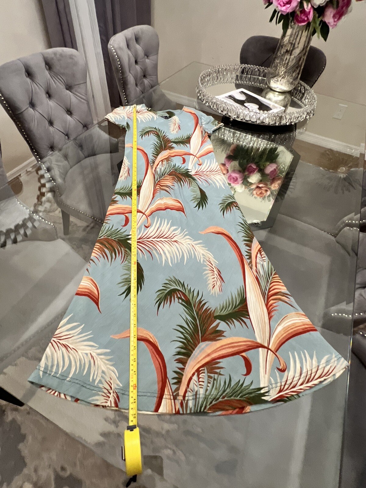 Carol Little Vintage 90s Turquoise Terracotta Tropical Palm Print Maxi Dress 4