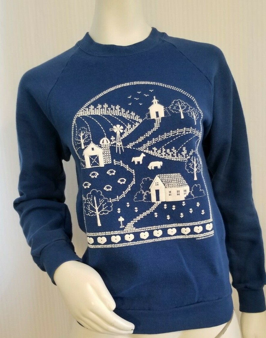 Vintage Gopher Activewear Puffy Print Blue Crewneck Sweatshirt – Women’s S *B3