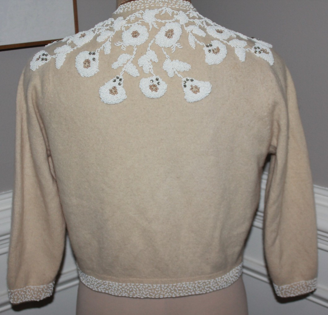McMullen Angora wool Rabbit Hair beaded vintage Hong Kong cardigan XS rockabilly