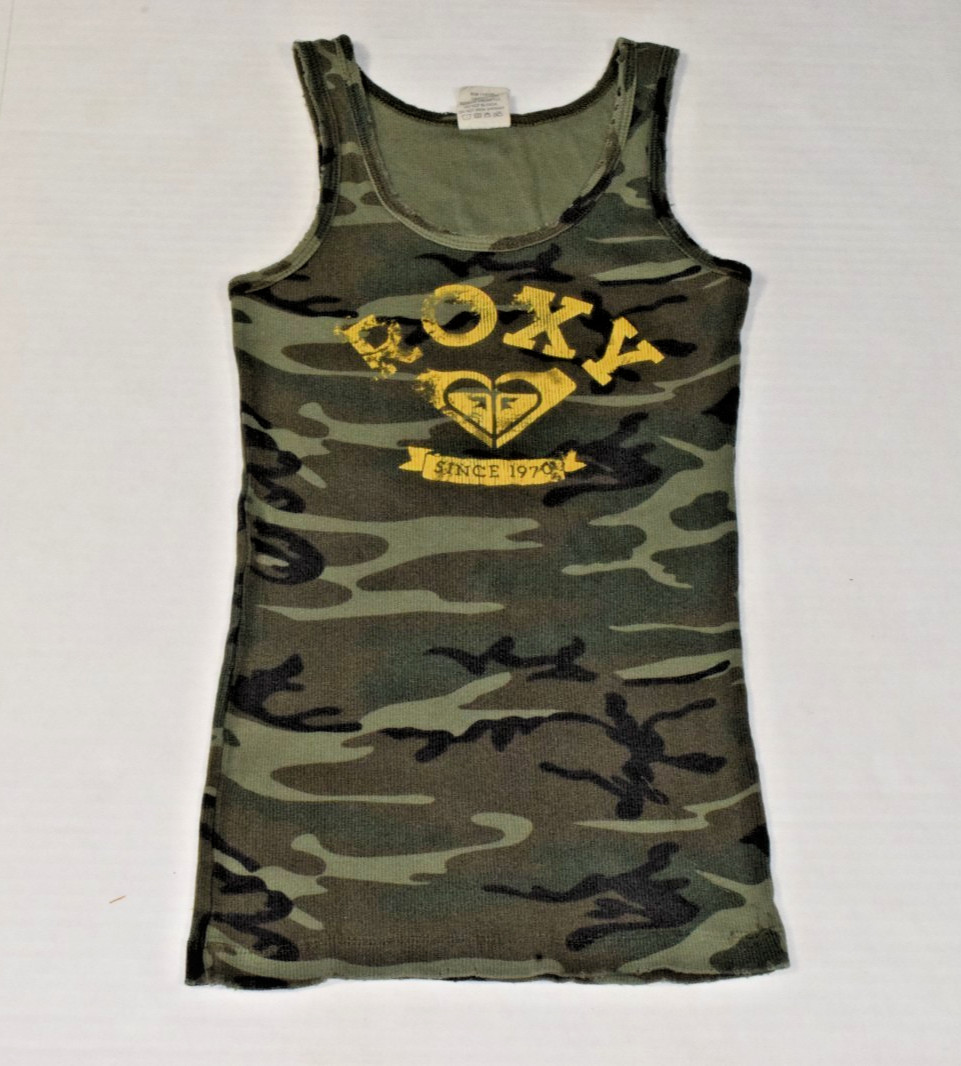 Vintage Roxy Tank Top Size XS 90s Ribbed Woodland Camouflage Made USA