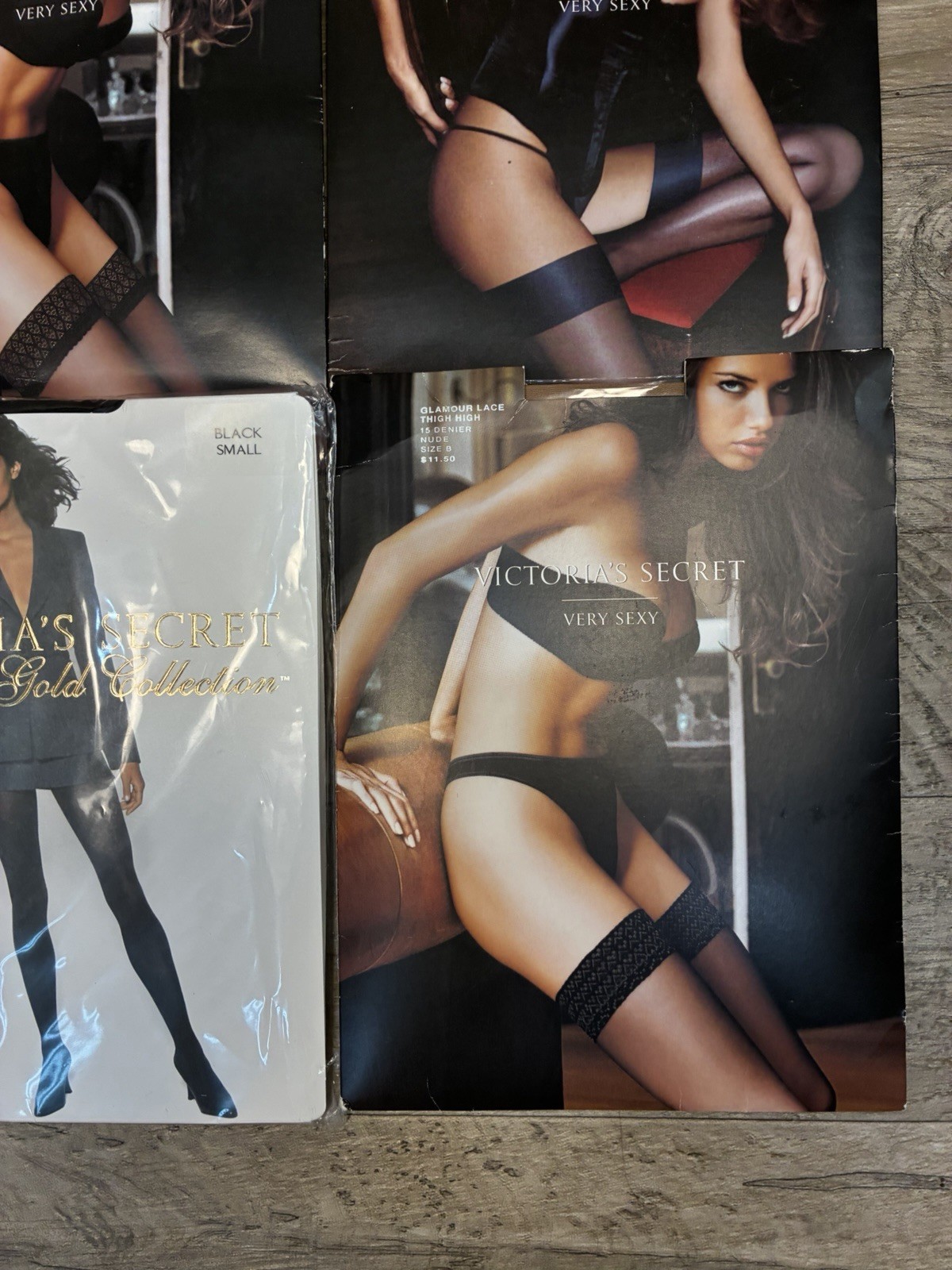 Victoria Secret 4 Lace Top Satin Nude Black Gold Collection Pantyhose SM Variety