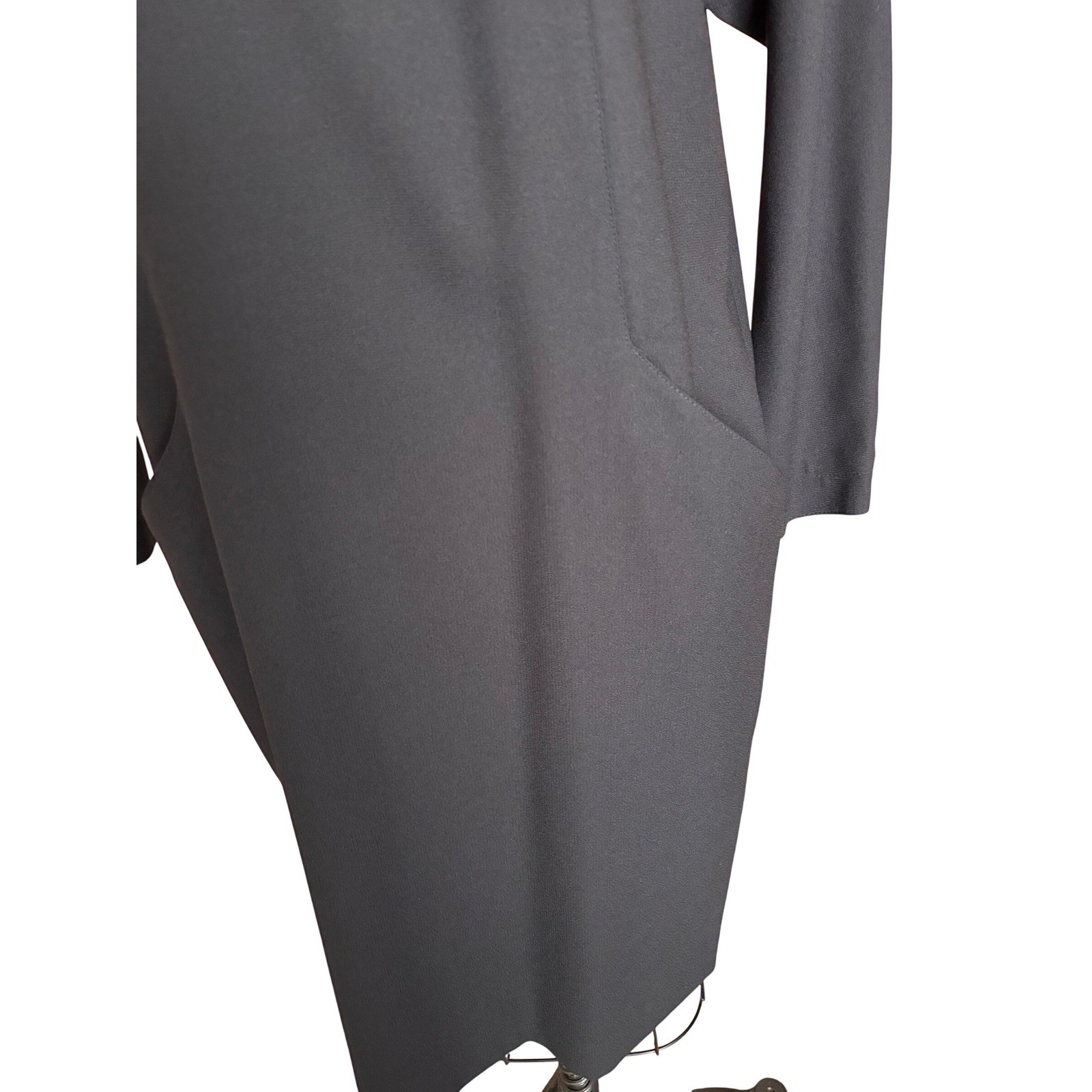 Liz Claiborne Vintage Button Back Shift Dress Womens 8 Black Long Sleeve Pockets