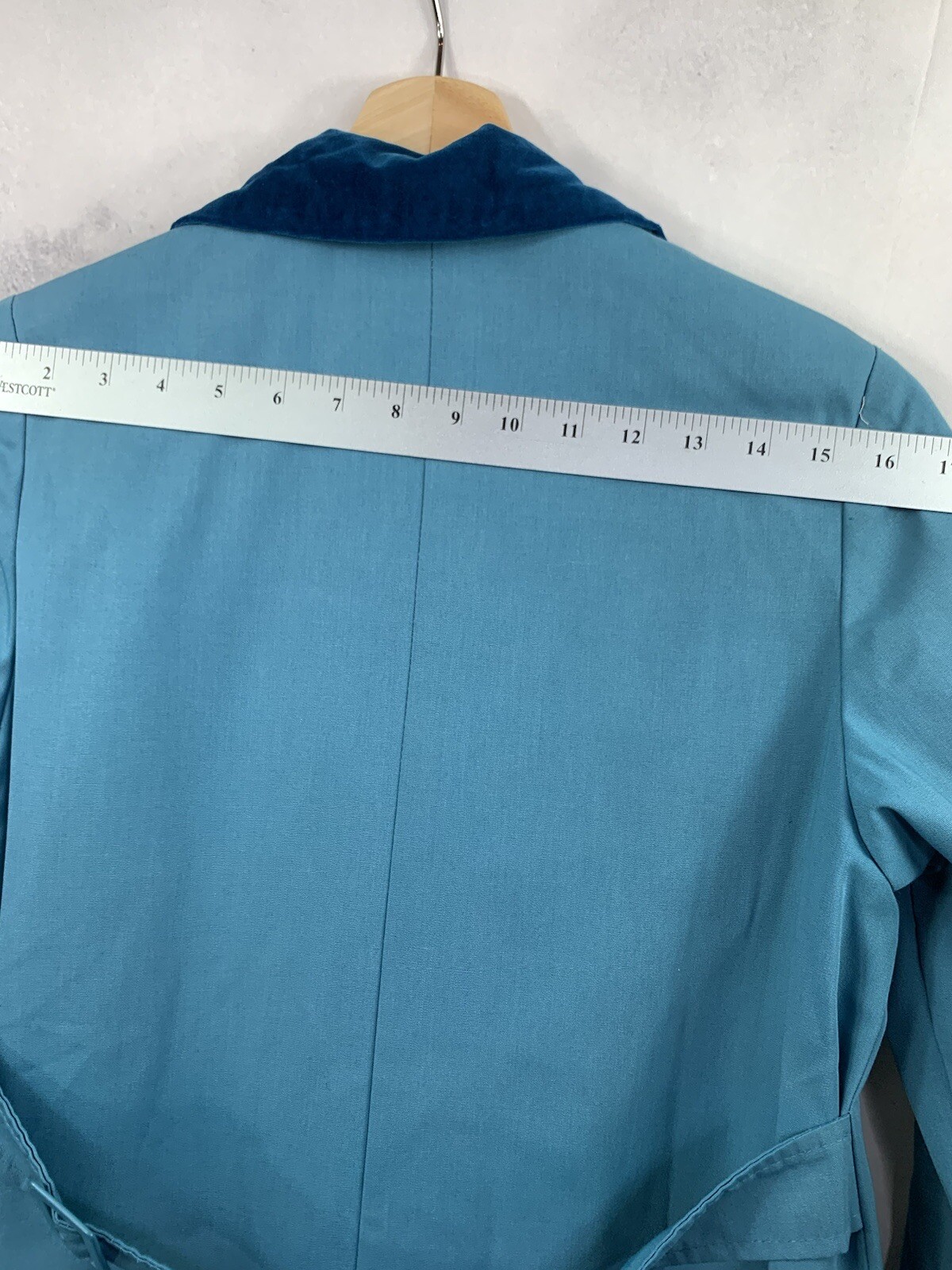 Vintage 60s Sears MOD Trench Coat Womens S Blue Velvet Collar Retro Spy Jacket