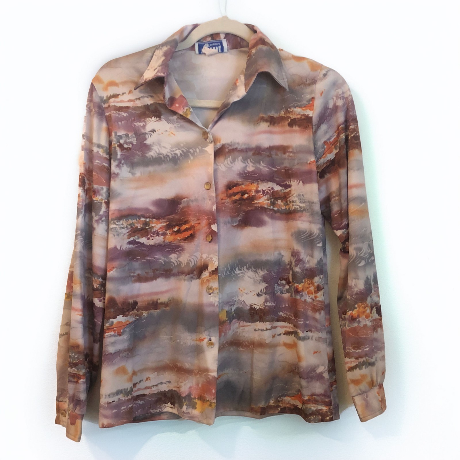 1970’s Abstract Waves Art Polyester Unisex Polyester Longsleeve Blouse