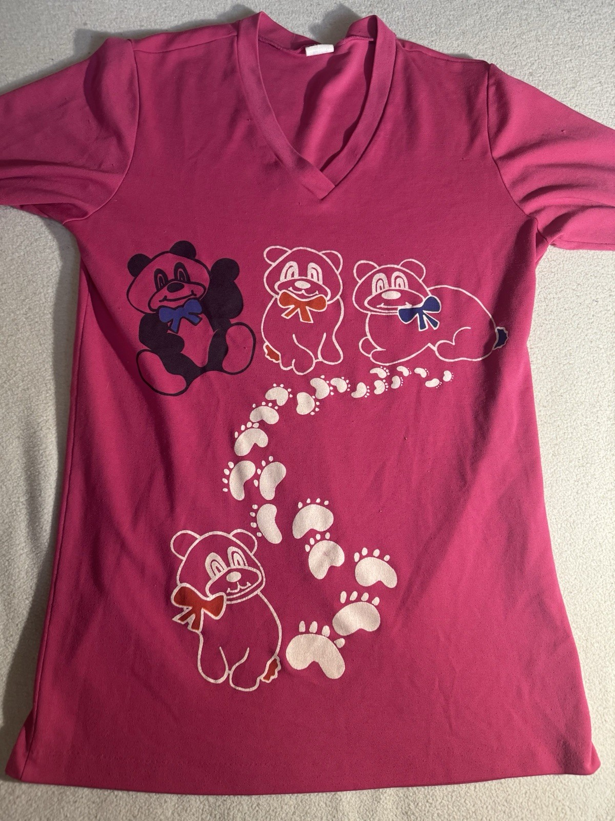Vintage Panda Short Nightgown 70s 80s Pink Longline Tunic V Neck Slim Nostalgia