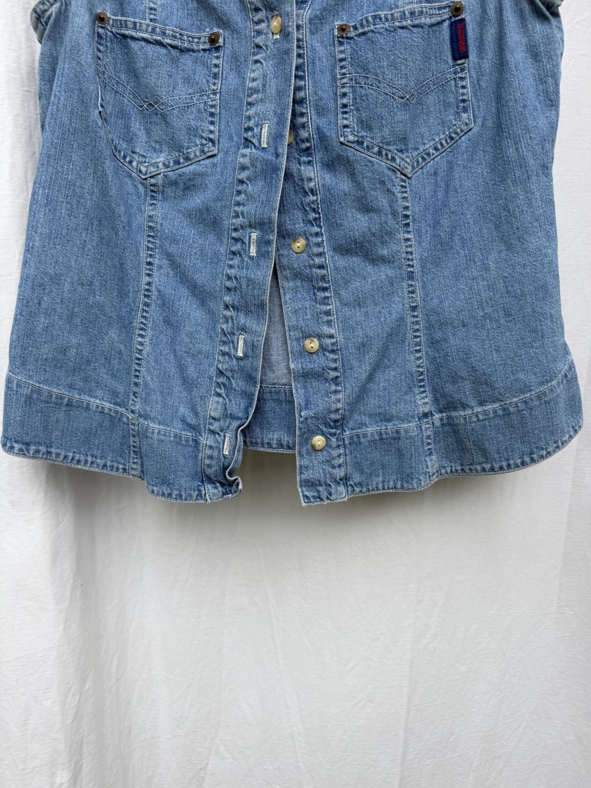 VTG 90’s Guess Jeans Denim Blue SLS Collar BF CTN Blouse SZ Med.