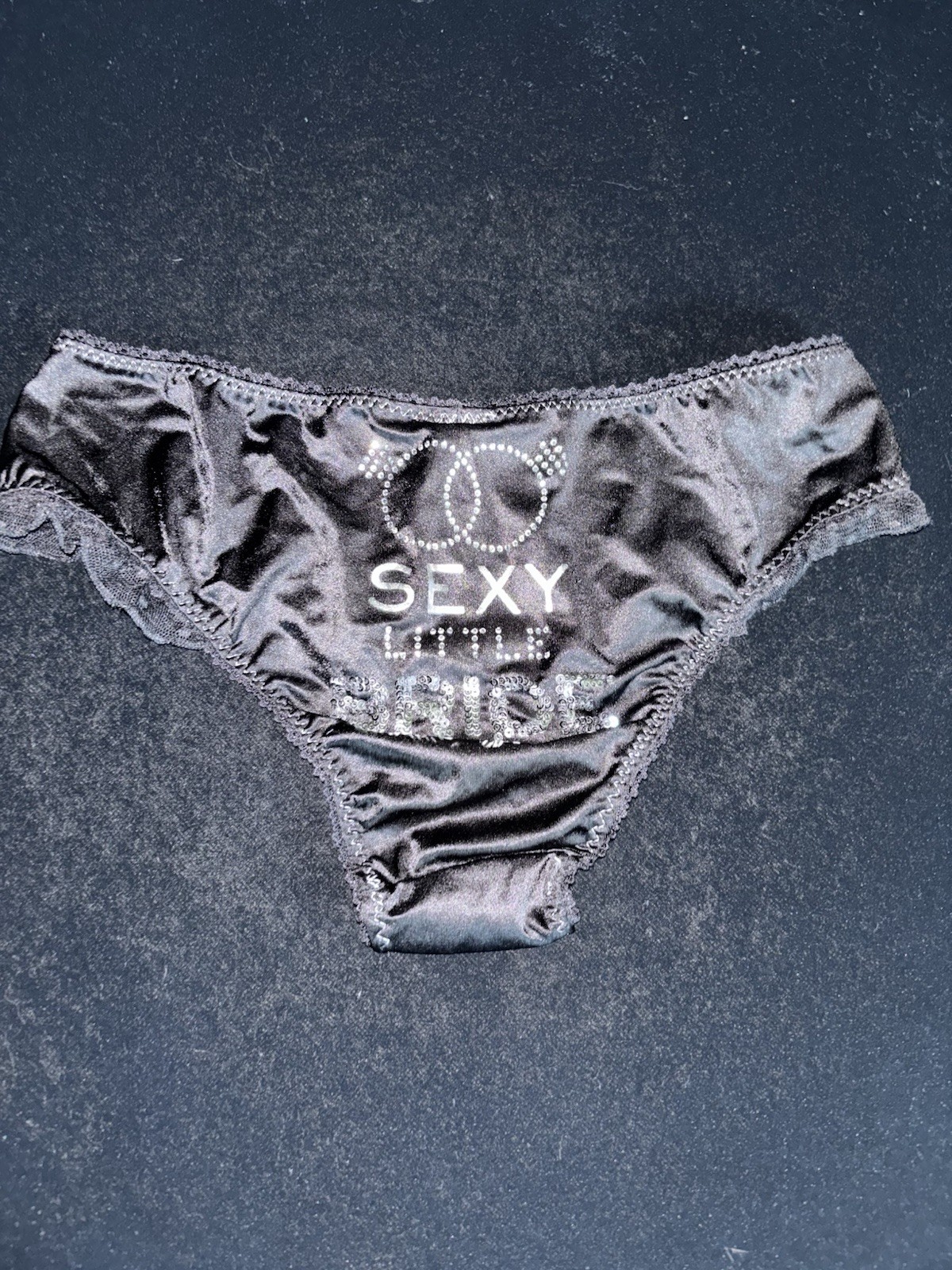 Vintage Sexy Little Things Black Satin Sissy Panties Sz M NWT