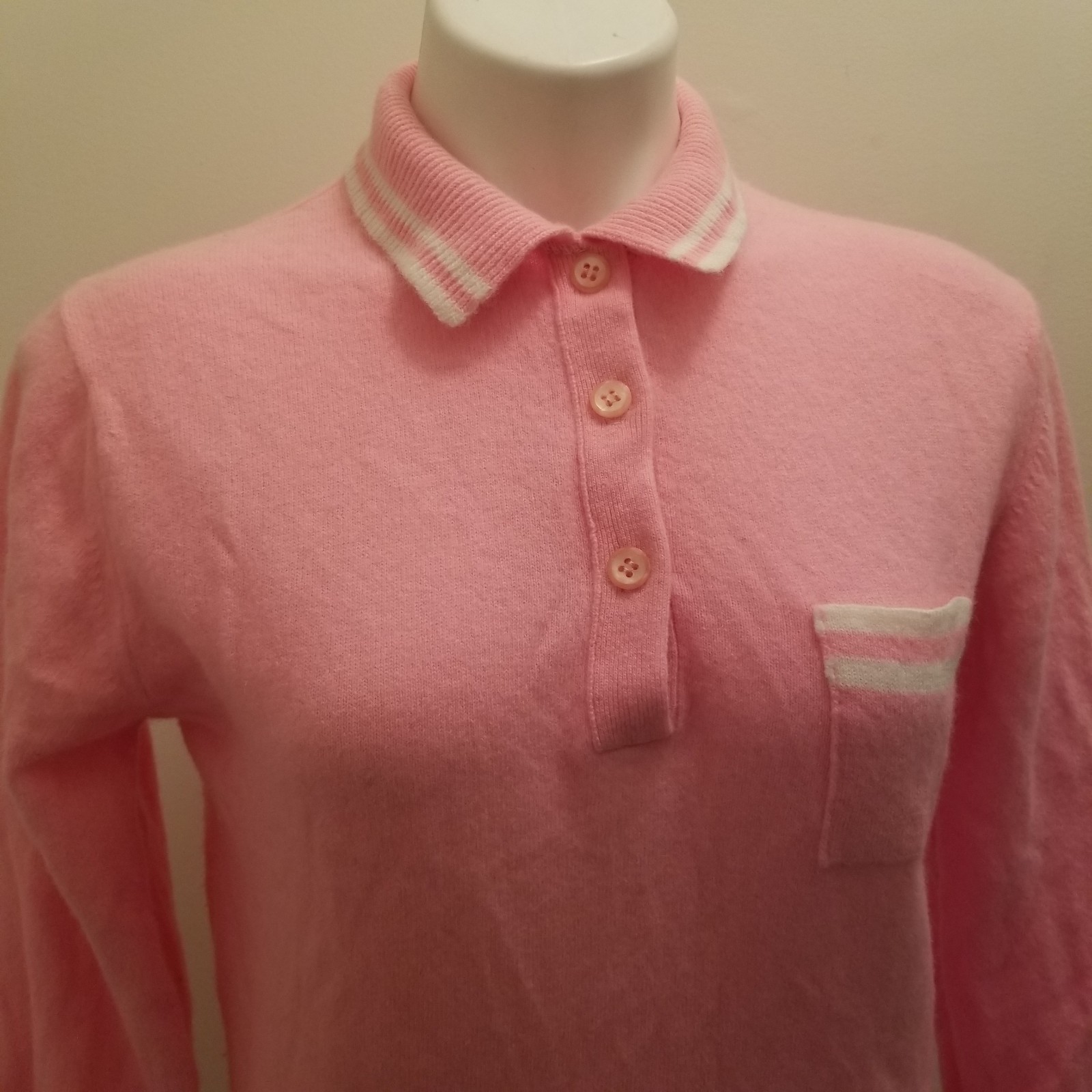 Vintage 1960s Bobbie Brooks Pink Lambs Wool Knit Sweater Collar M/40