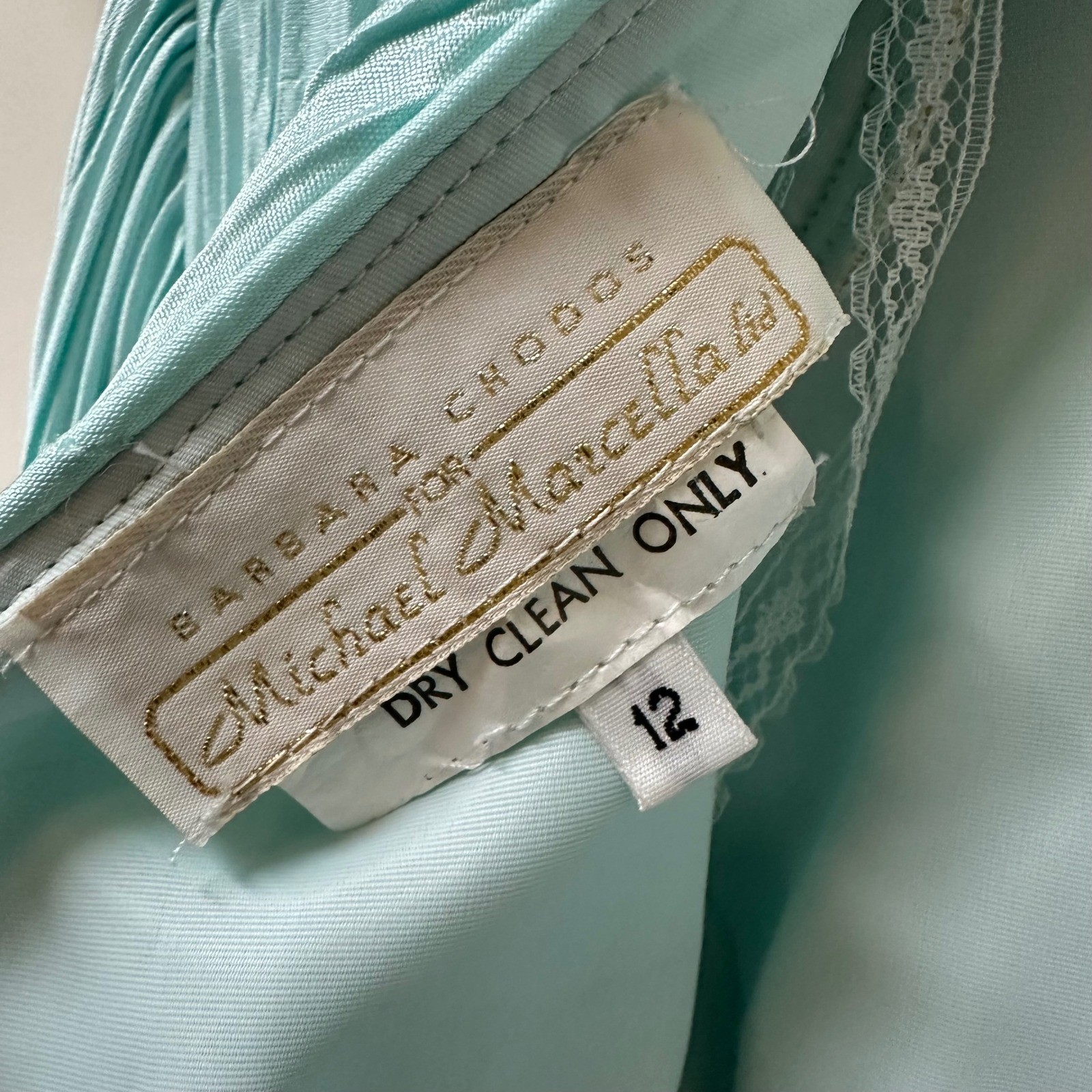 Barbara Chodos Michael Marcella Vintage Pleated Sequin Waist Midi Dress Aqua 12