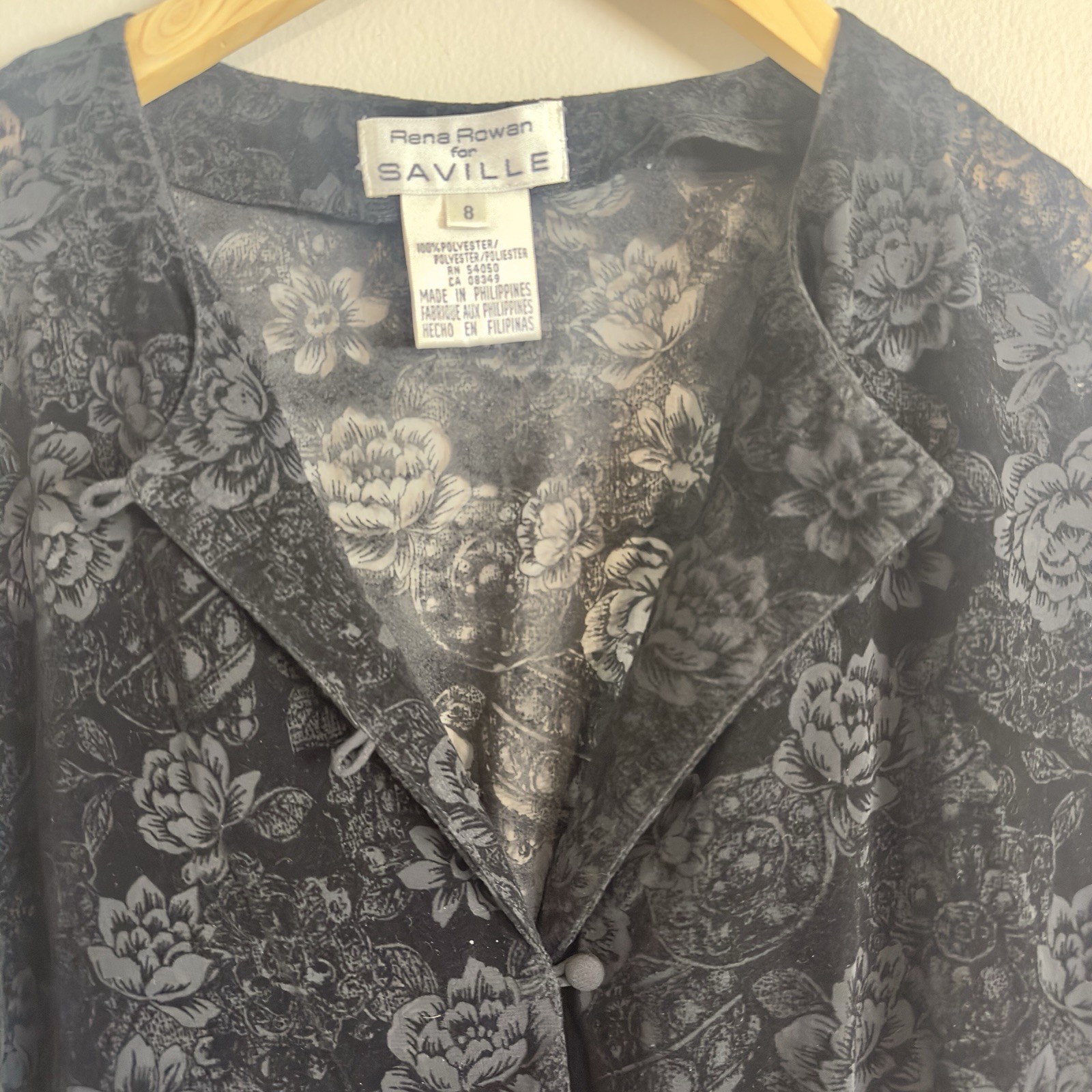 Vintage 90s Rena Rowan Saville Black Velvet Lace Long Sleeve Tunic Goth Biker 8