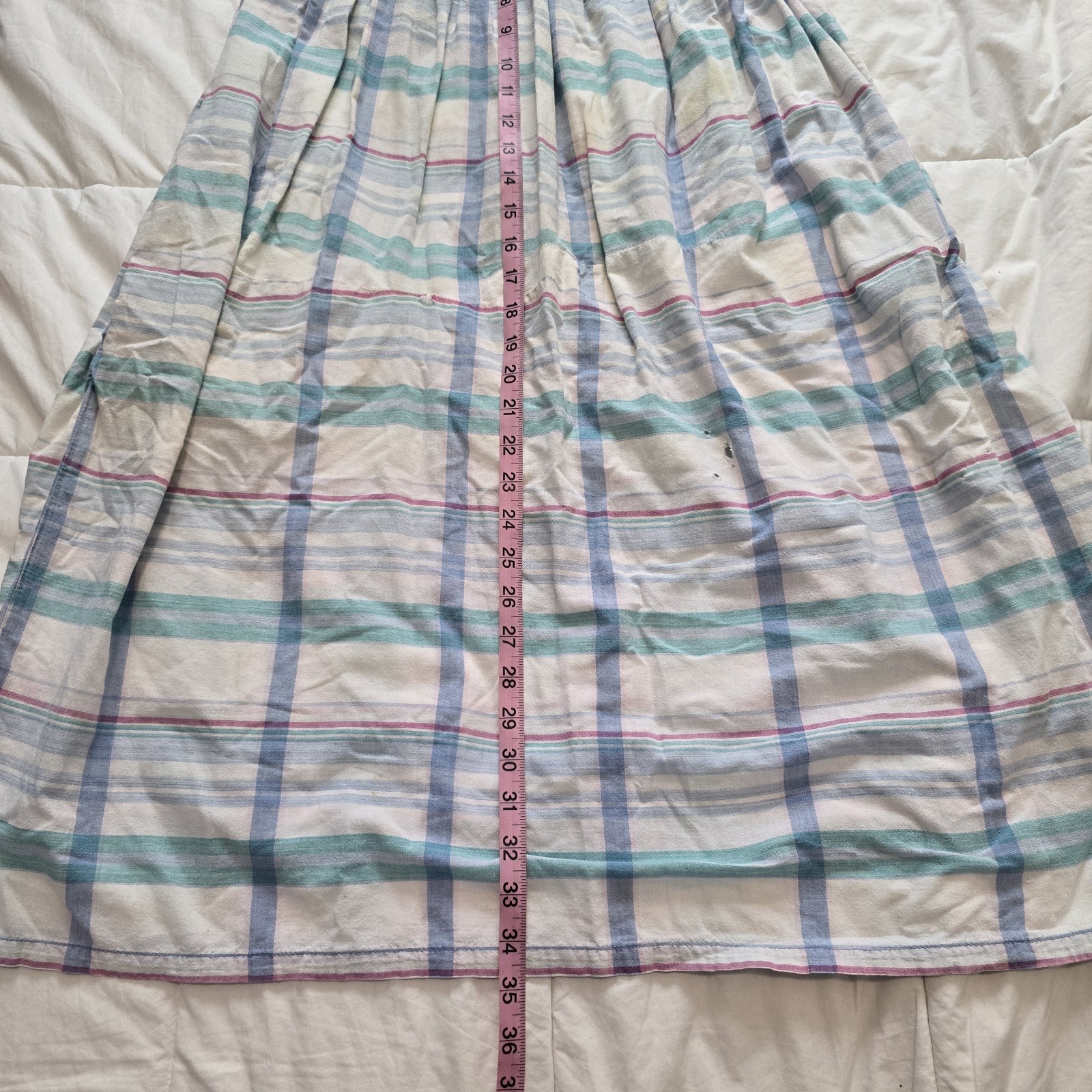 VTG Heavy Distress Chambeli Sz M Plaid Prarie Muumuu House Dress Pockets