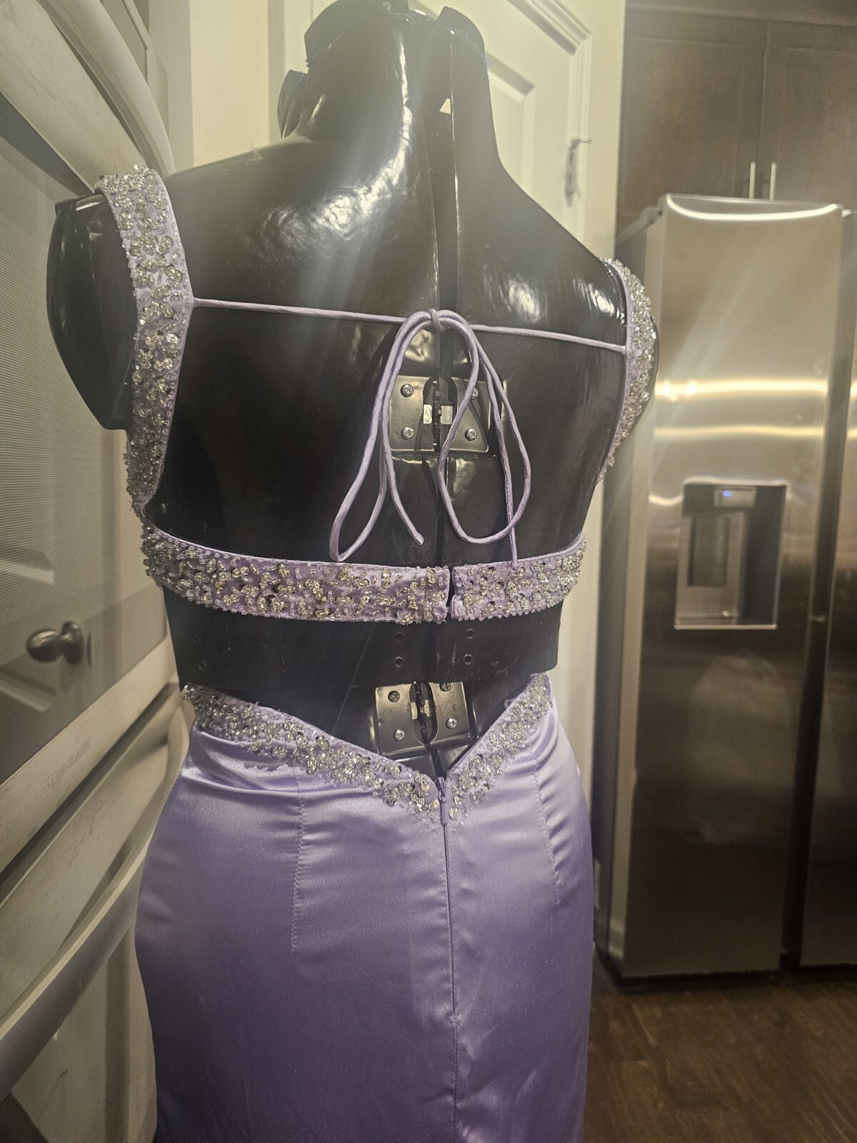 Vintage Cache Purple Beaded Sequin Backless long Gown Xs-small