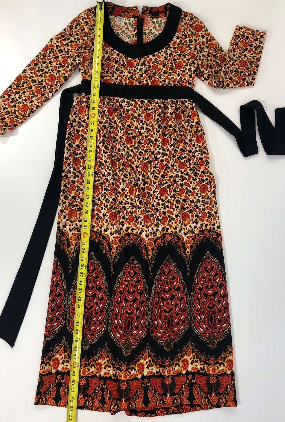 Vintage Dress Polyester Union Made size 12 Floral black orange Fortrel Textured