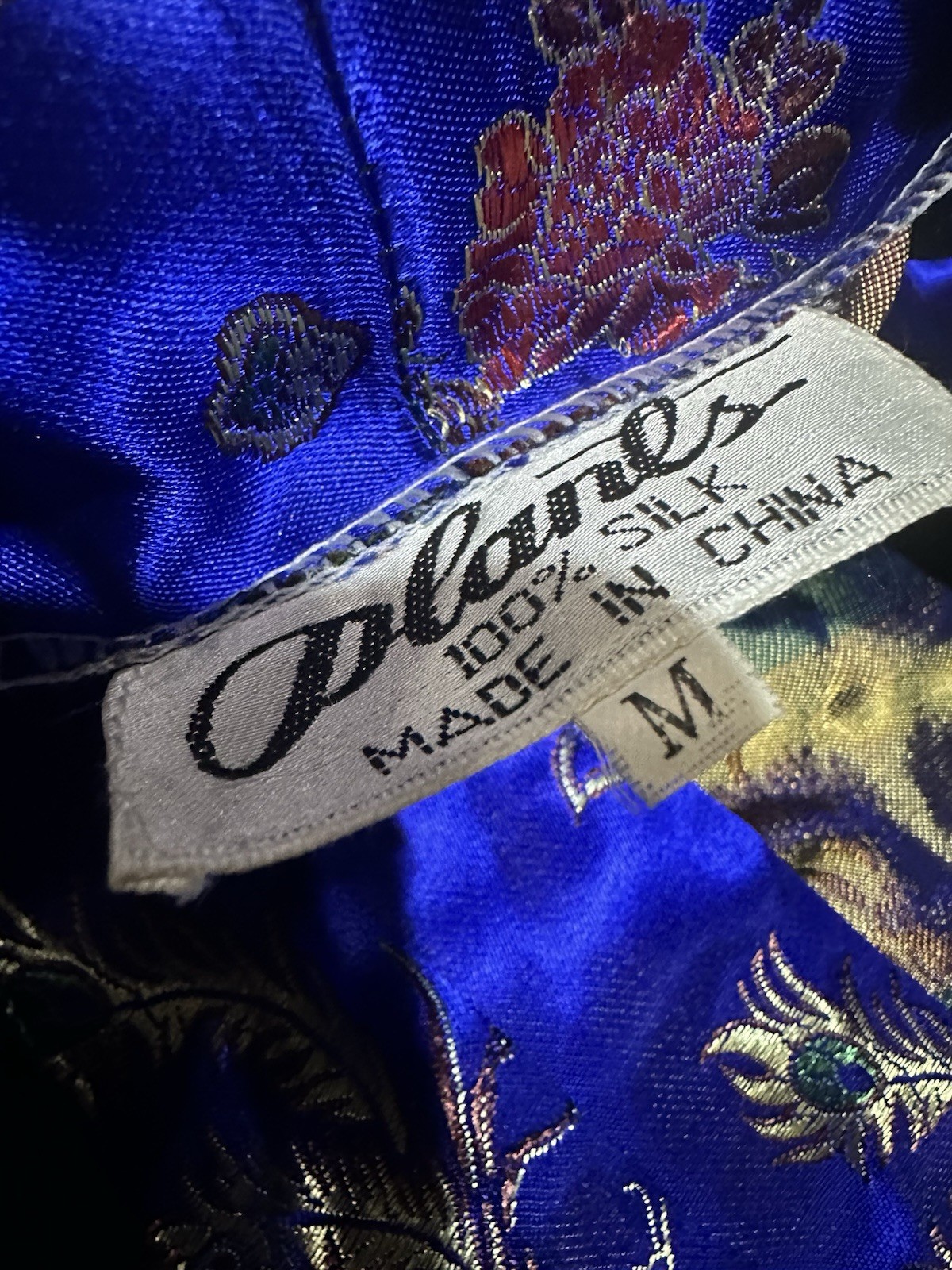 Vintage Plants Silk Blue Dragon Embroidered Robe 3/4 Sleeves Women M No belt