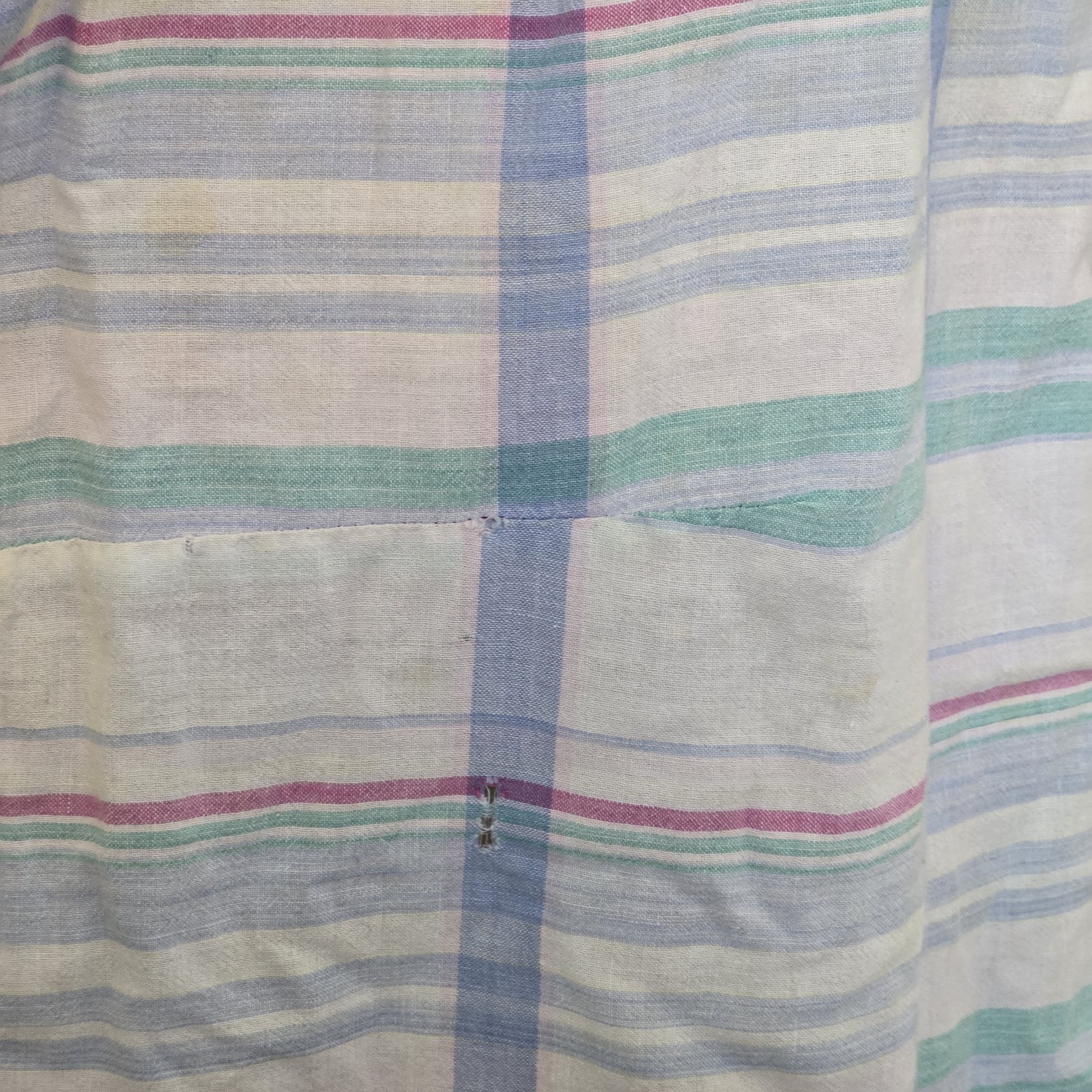VTG Heavy Distress Chambeli Sz M Plaid Prarie Muumuu House Dress Pockets