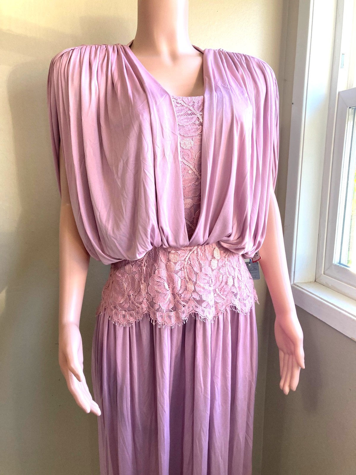 Vintage 70s Miss Eliette Midi Dress 10 M Donna Summer Mauve Pink Poly Knit Zip