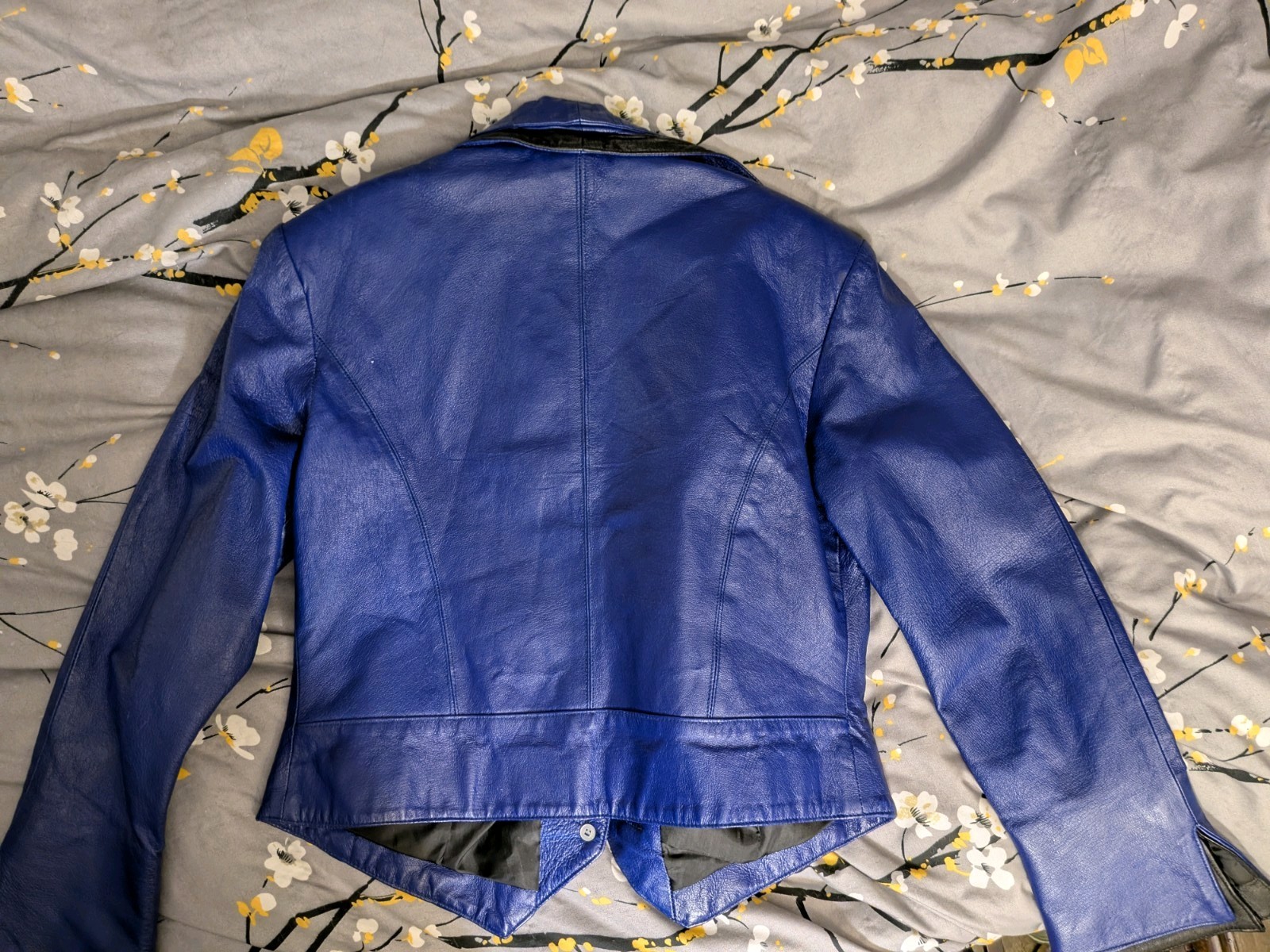 Vtg Leather 2-tone Jacket, Blue With Black Accents, Buttons, Vest Styling Sz 8