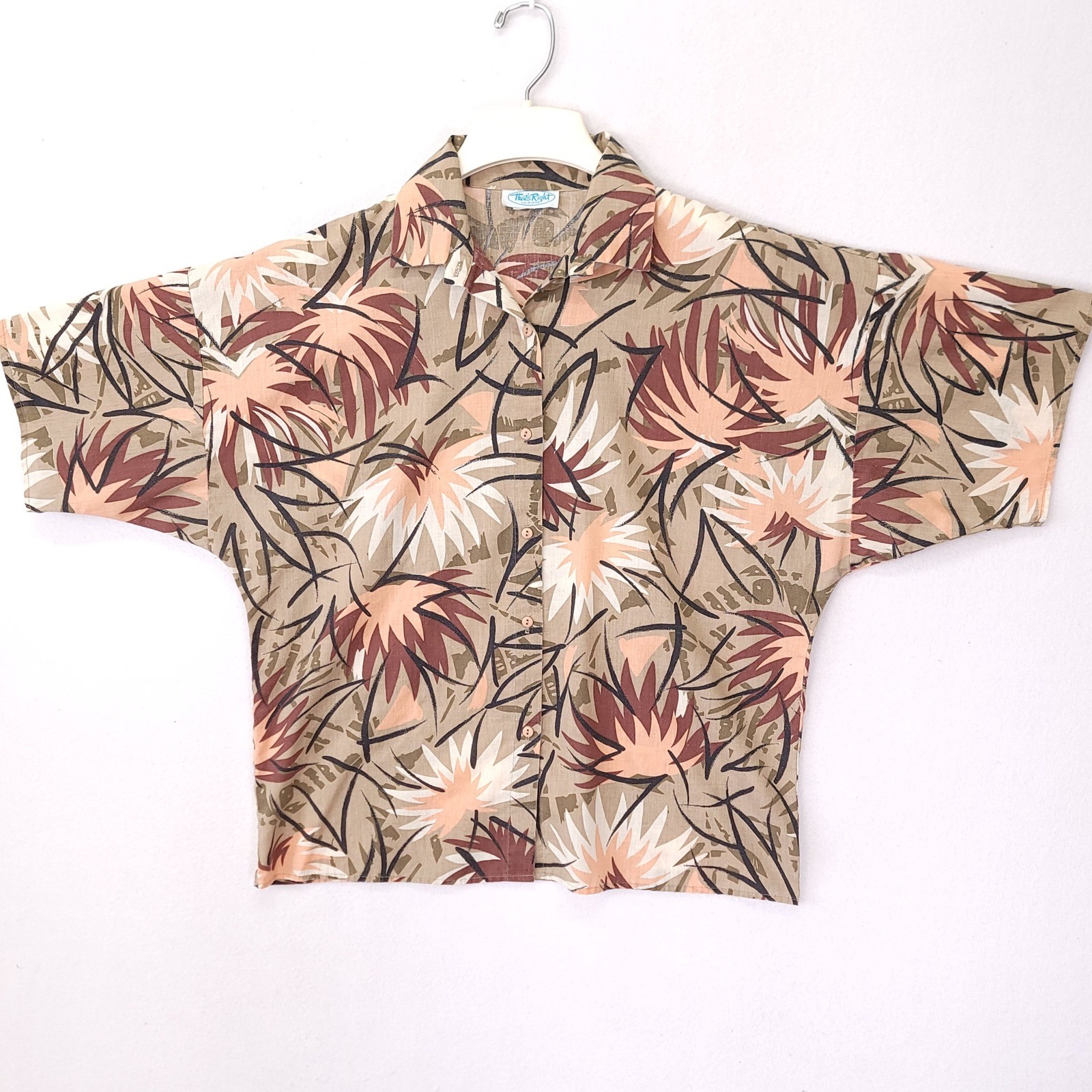Vintage Thats Right California Cotton Tropical Palm Print Button Shirt Large USA