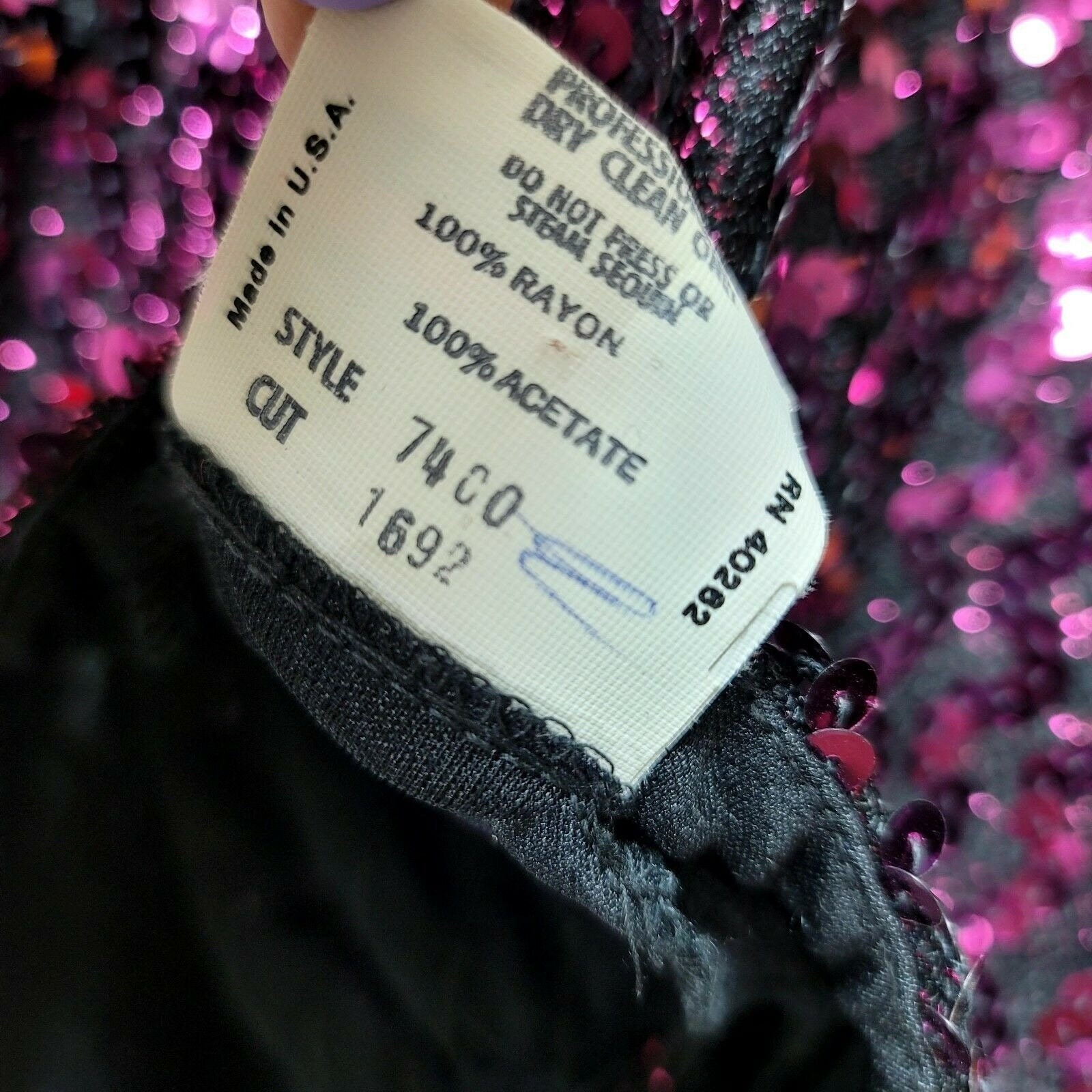 Vintage 90s Climax by David Howard Fuchsia Sequin Cocktail Dress USA Glam 7/8