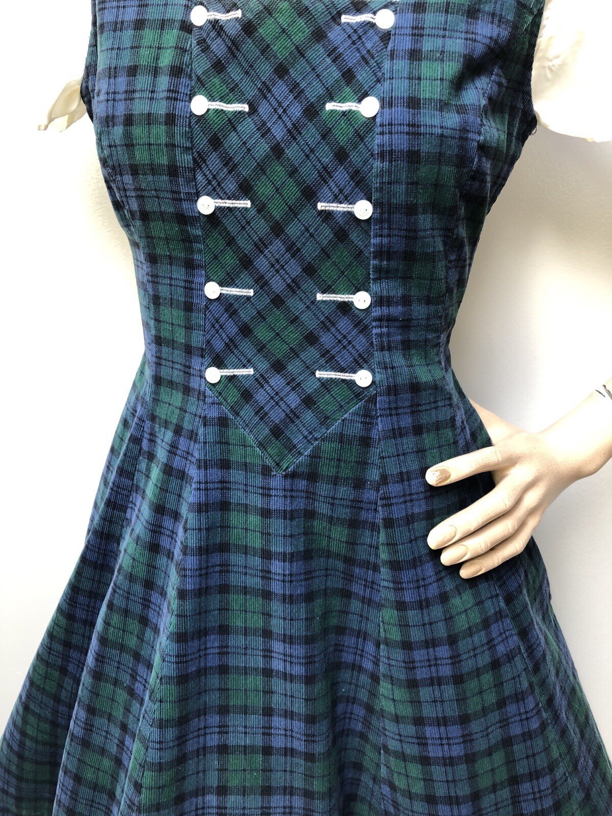 VTG 1950s Schoolgirl-Ingenue *TARTAN PLAID CORDUROY Audrey-Style JUMPER DRESS*