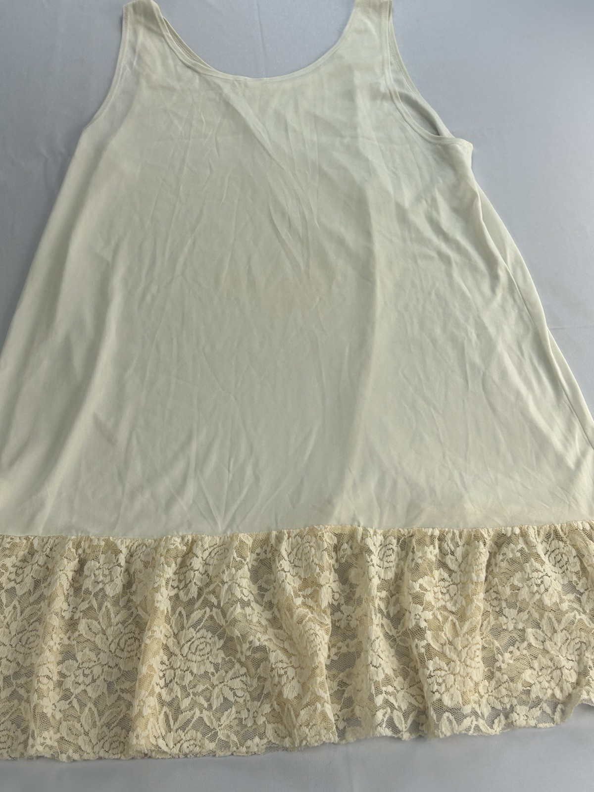 Kendra’s Y2K XL Ivory Lace Hem Layering Slip Extender Made USA BOHO Cottagecore
