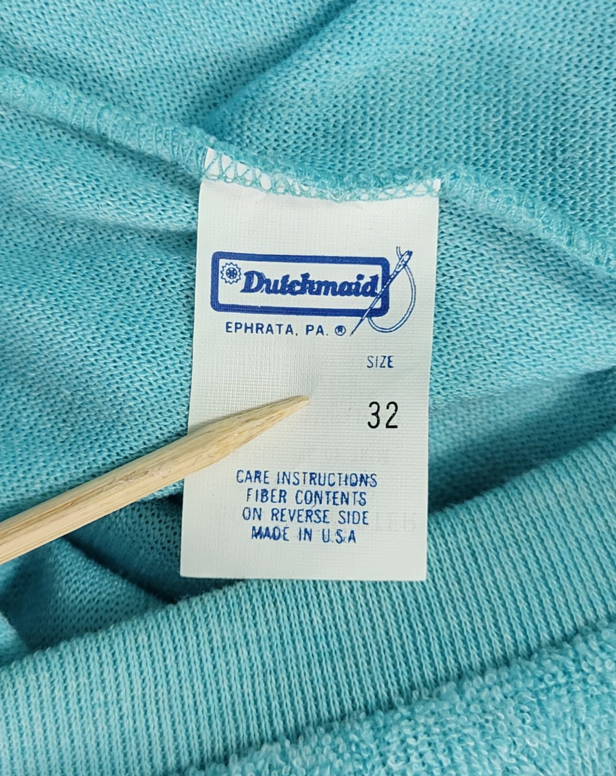 Vintage Turquoise Blue Terry Cloth S/S Dress/Cover-Up w V-Neck Size 32 (XS)