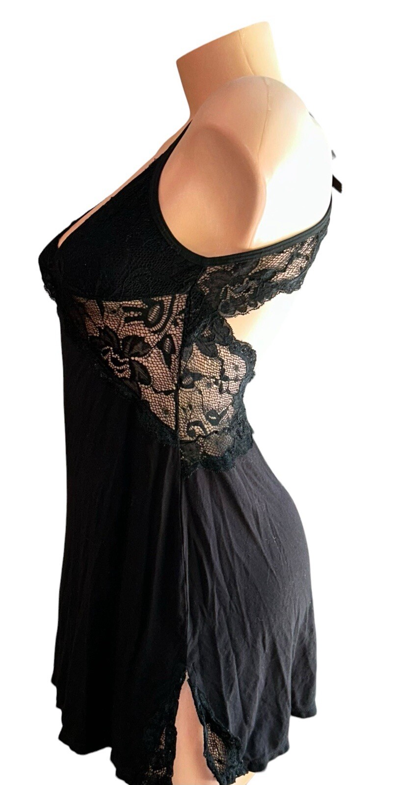 Avidlove Black Silky Sheer Lace Sides Nightie Nightgown Womens S