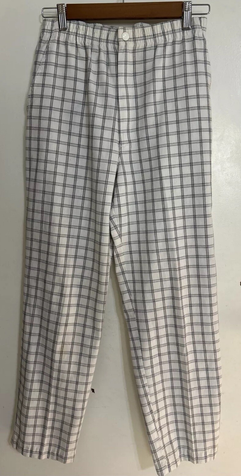 Vtg Lord Isaacs Sport Pants Small Cream Plaid Print Button Grandmacore Golf