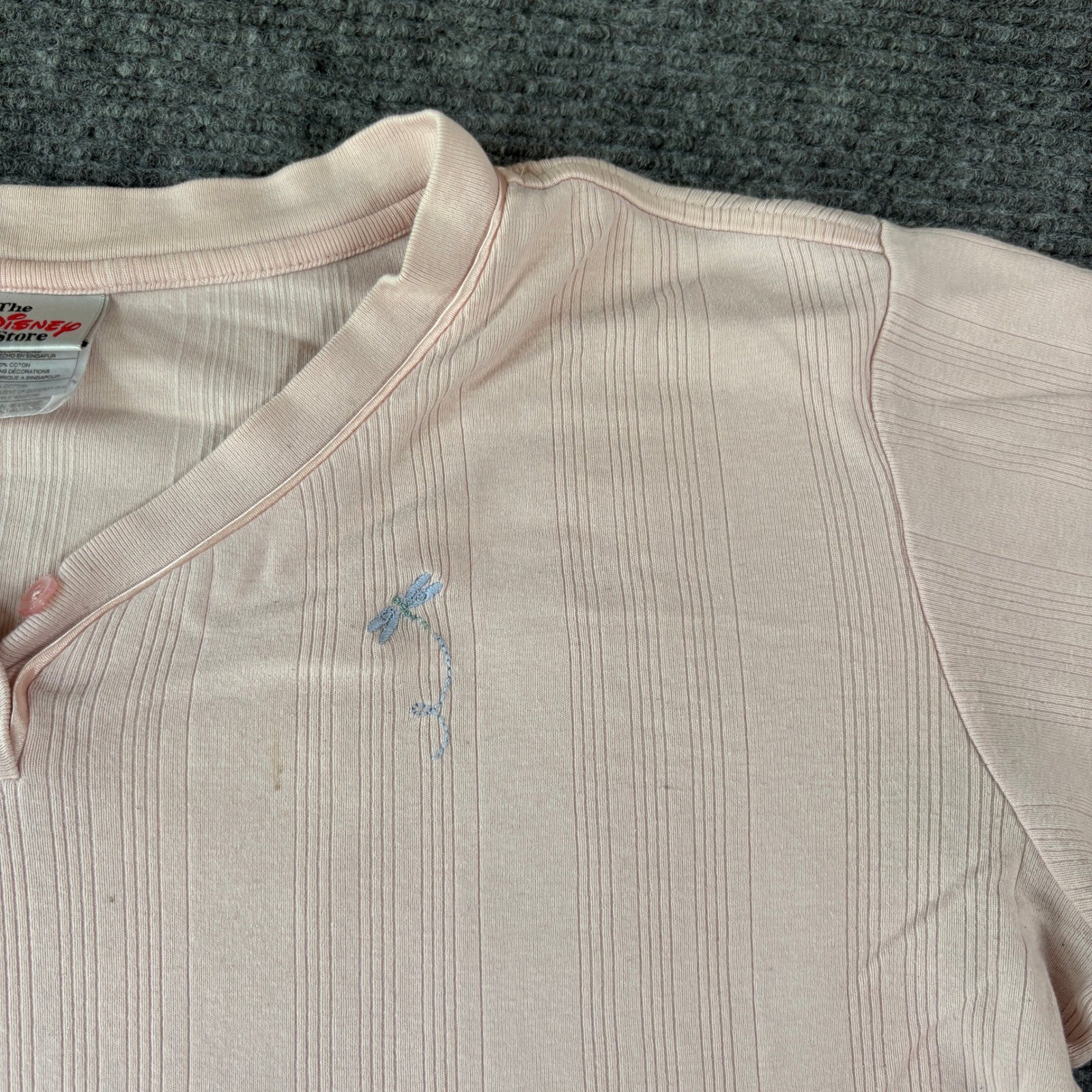 The Disney Store Winnie the Pooh Pink Ribbed Embroidered Henley Crop Top S/M