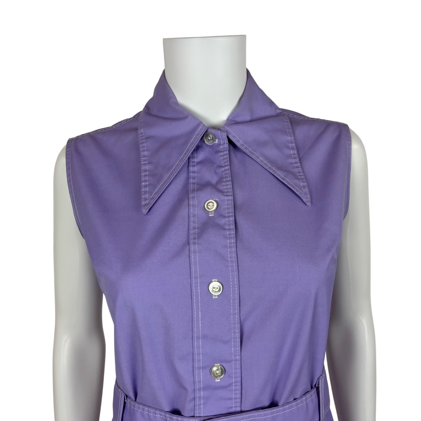 Vintage 70s Lavender Dress Womens S Mini Dagger Collar Waitress Canvas