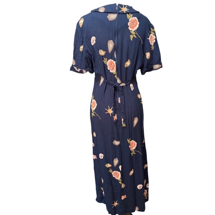 Casual Corner VTG Nautical Seashell Maxi Dress Navy Size 10 Peter Pan Collar