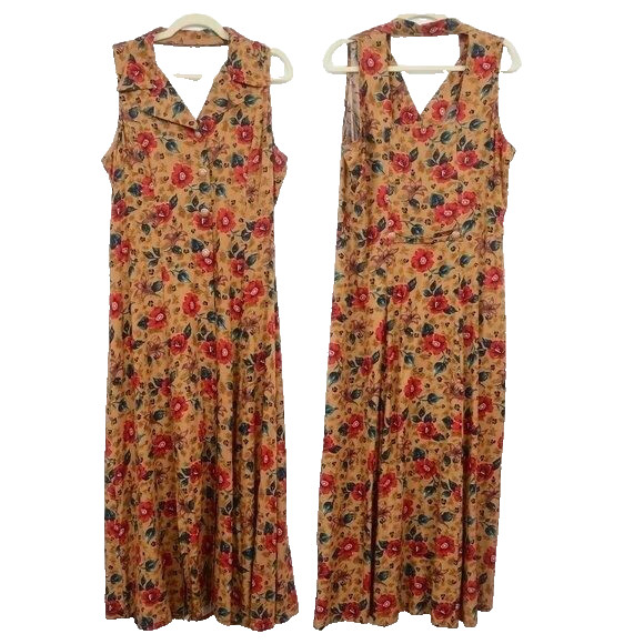 Vintage 80s Betsey Lauren Hawaiian Flowers Halter Full Button Down Dress SIZE 14
