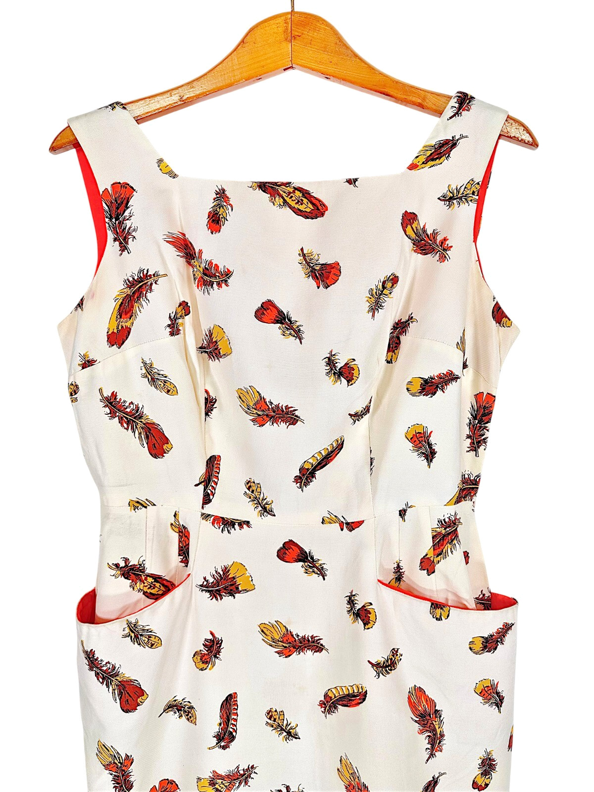 Vintage Cover Girl of Miami Feather Print Retro Sheath Dress