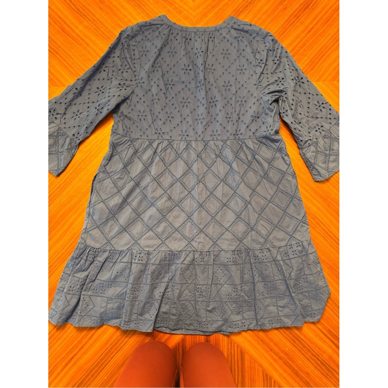 J. Jill Blue Eyelet Embroidered Tiered Cotton Dress Size L