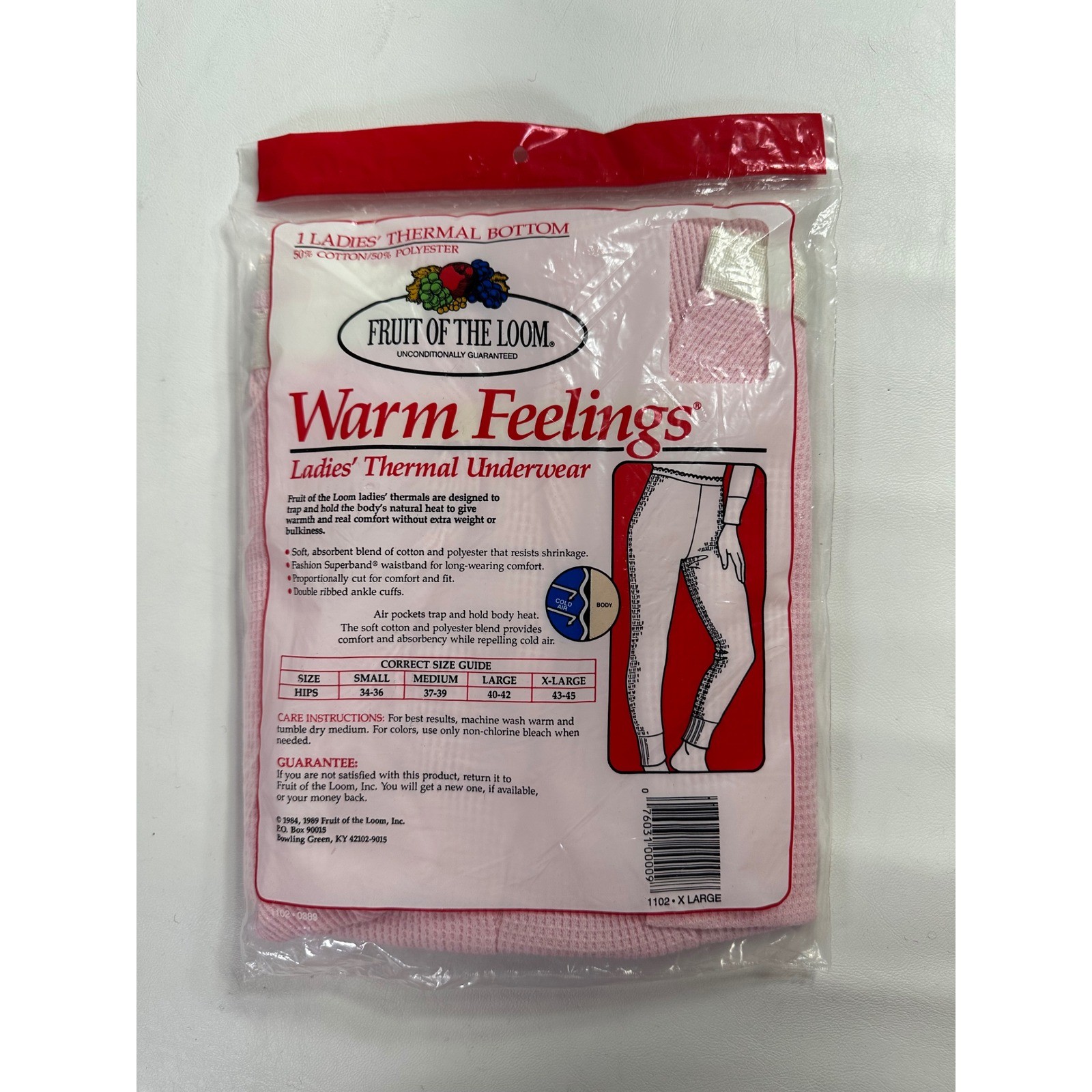 Vintage Fruit of the Loom Warm Feelings Pink Thermal Set Top L Bottom XL USA NIP