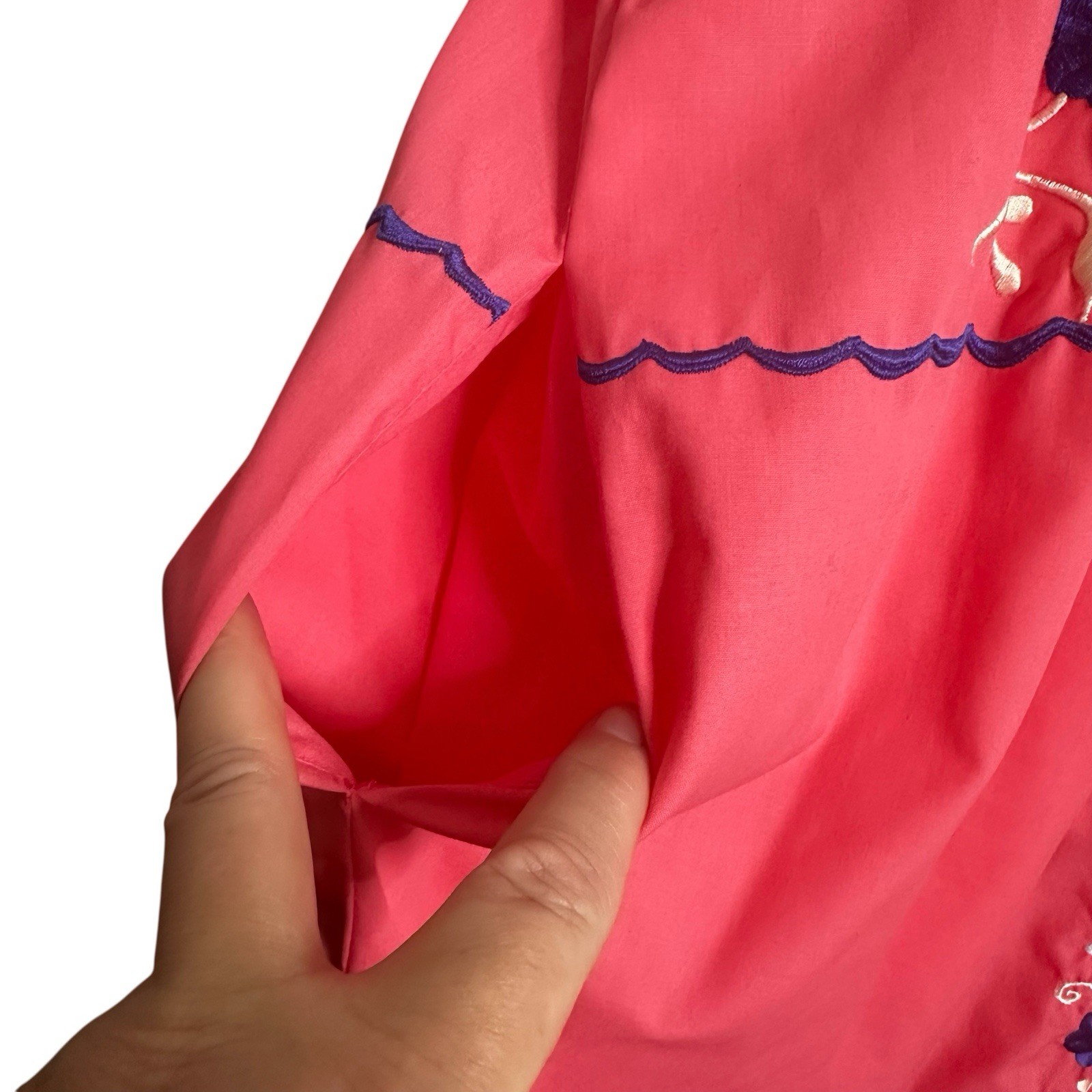 VTG Caro of Honolulu Coral Pink Embroidered Nightgown Evening Wear Dress Boho