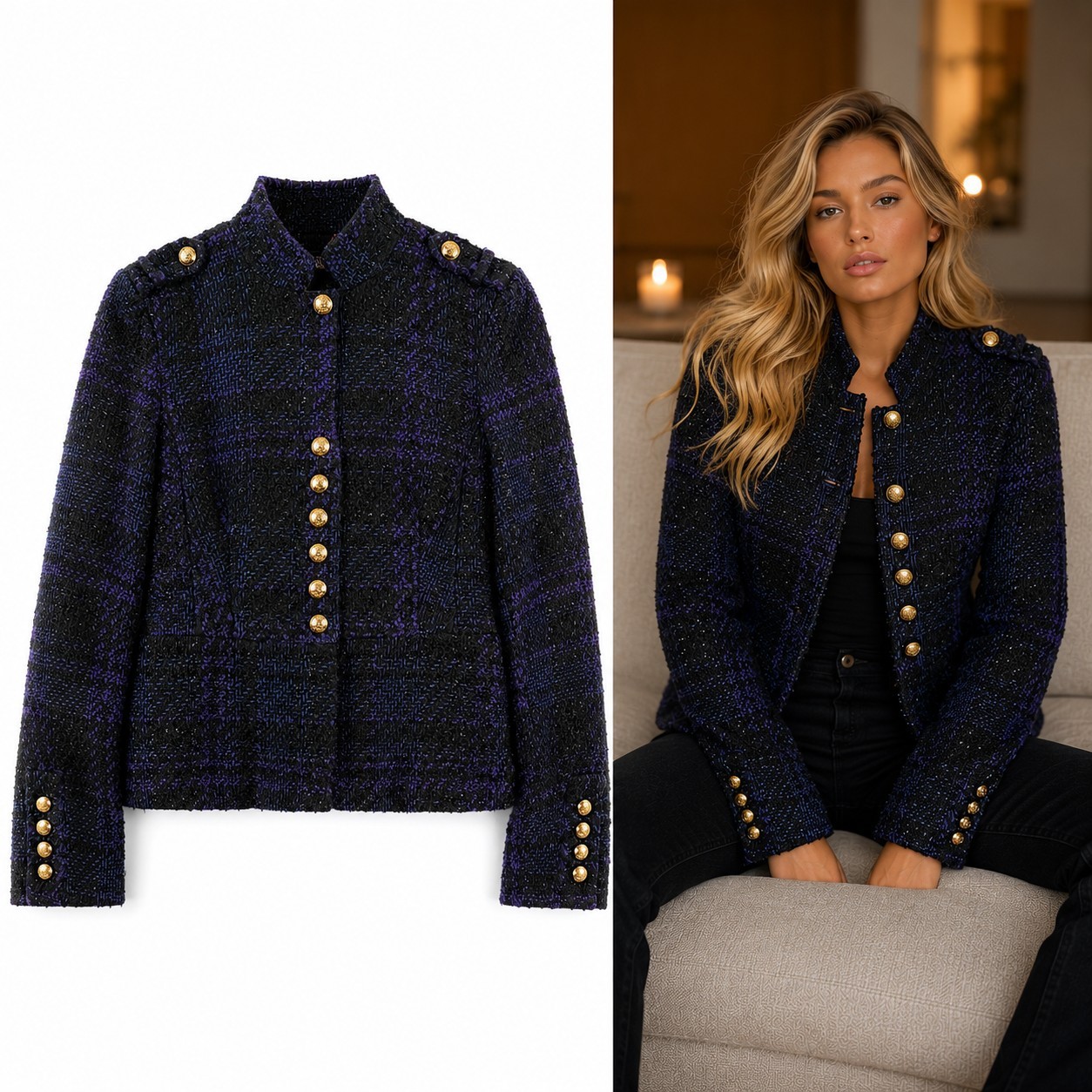 Vintage Victoria’s Secret Tweed Military Jacket 12 Blazer Peplum Gold Buttons