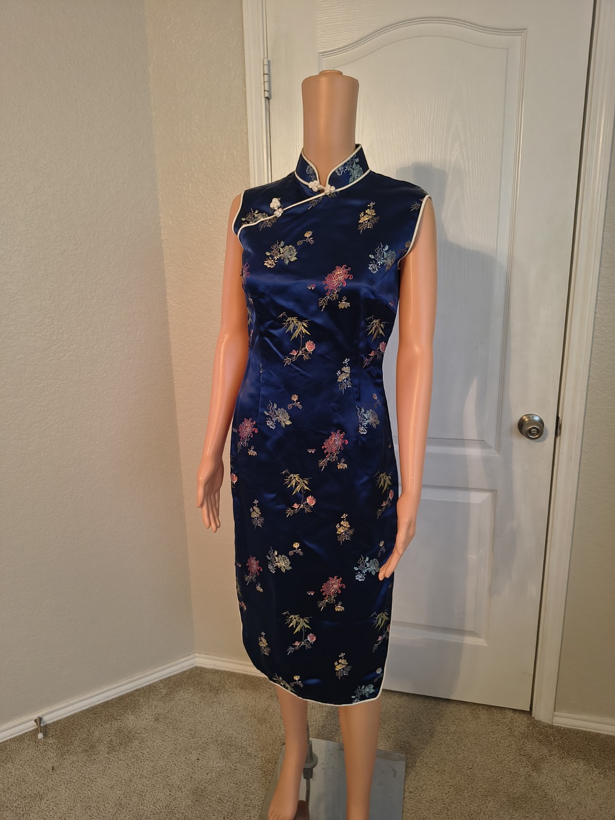 Vintage Asian Blue Dress Retro Glam Size 34 Approx Size Medium Traditional -DP29