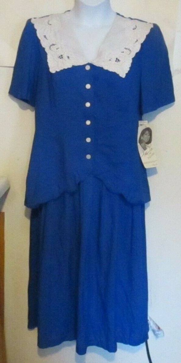 New NOS Vintage Kathie Lee for Plaza South Womens size 12 blue modest Dress j239