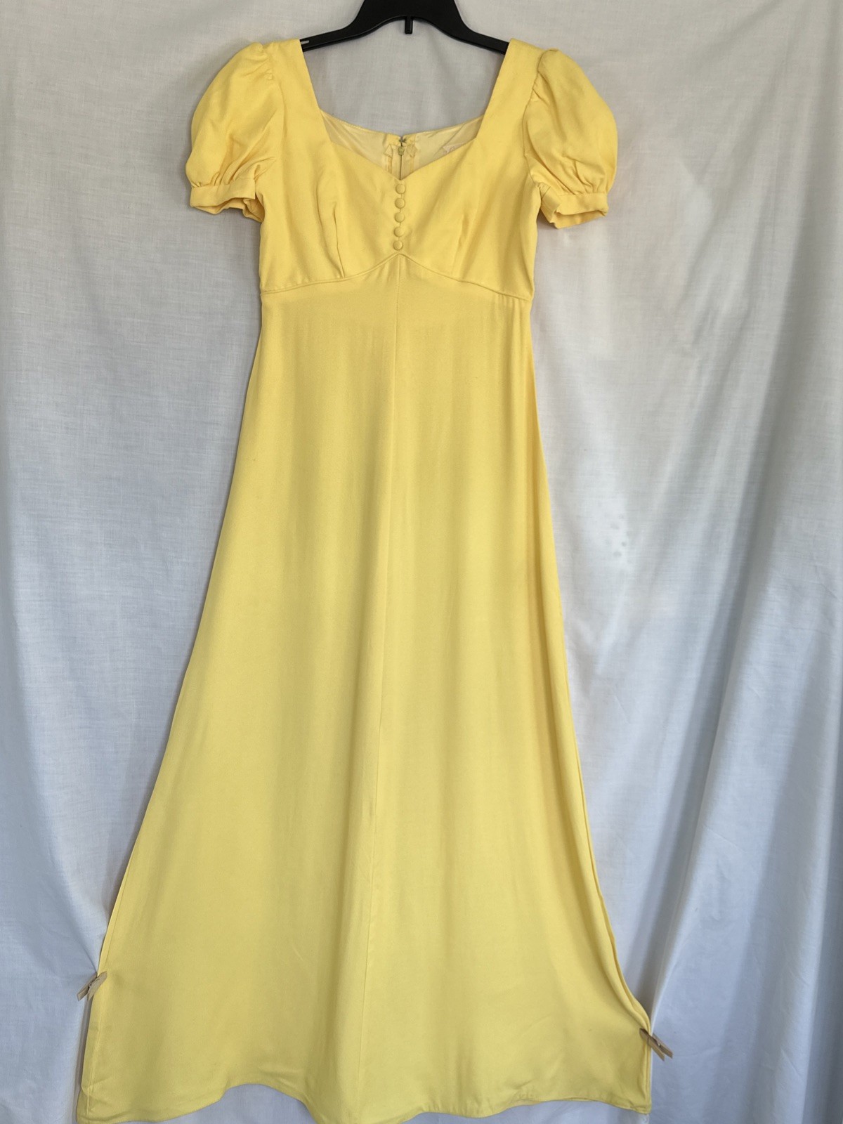 Vtg 70s Maxi Dress *Sz 11/12 M/L Yellow Sweetheart Fit Flare Lorrie Deb Gown