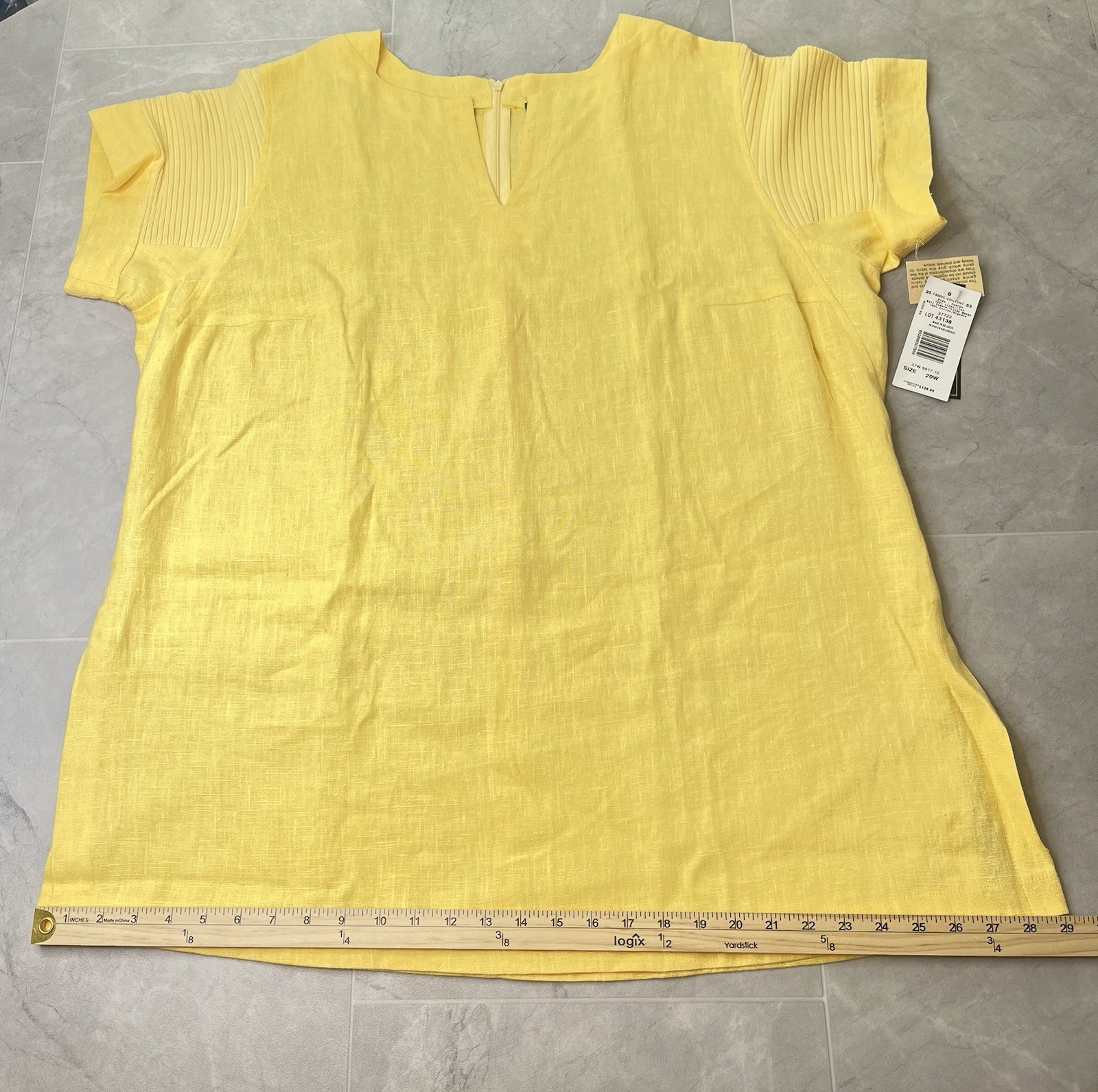 Harve Bernard by Benard Women’s Top Blouse Size 20W linen Back Zip Yellow New