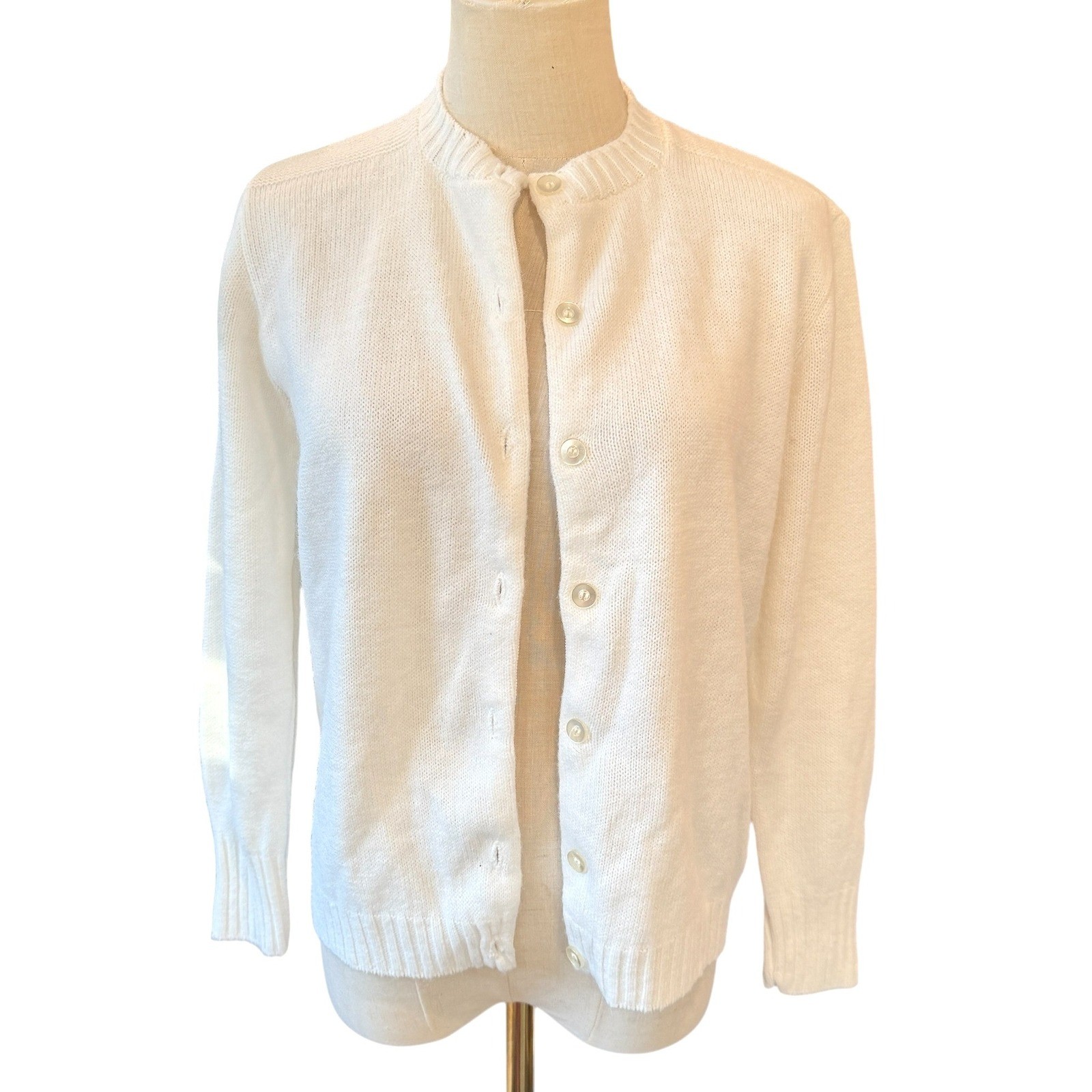 Vintage Joyce Lane White Orlon Acrylic Knit Button Front Cardigan Sweater 70s