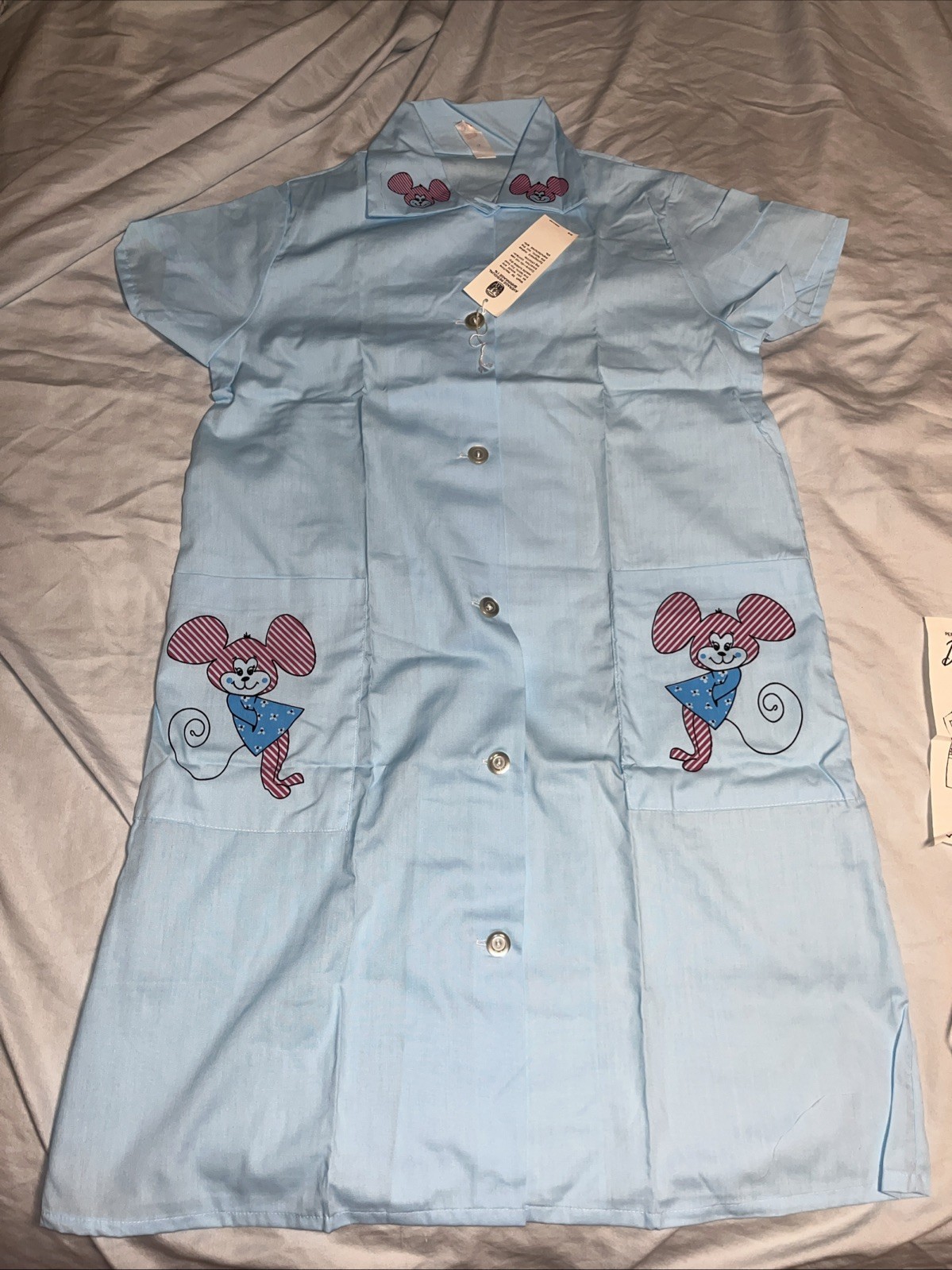 Vintage Springmaid Blue Smiling Monkey Mouse Sz16 Ladies Button Down Duster IOP
